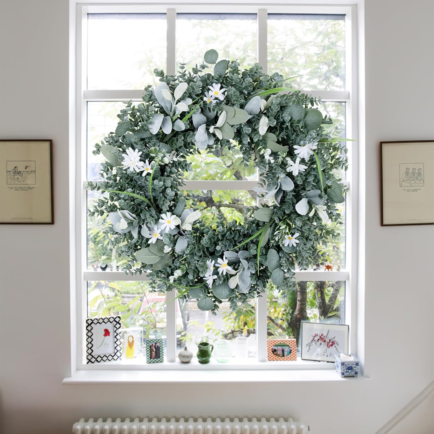 Gixie Home Door Wreath 26 Inch Artificial Eucalyptus Leaves Spring Summer Farmhouse Porch Wall Decor