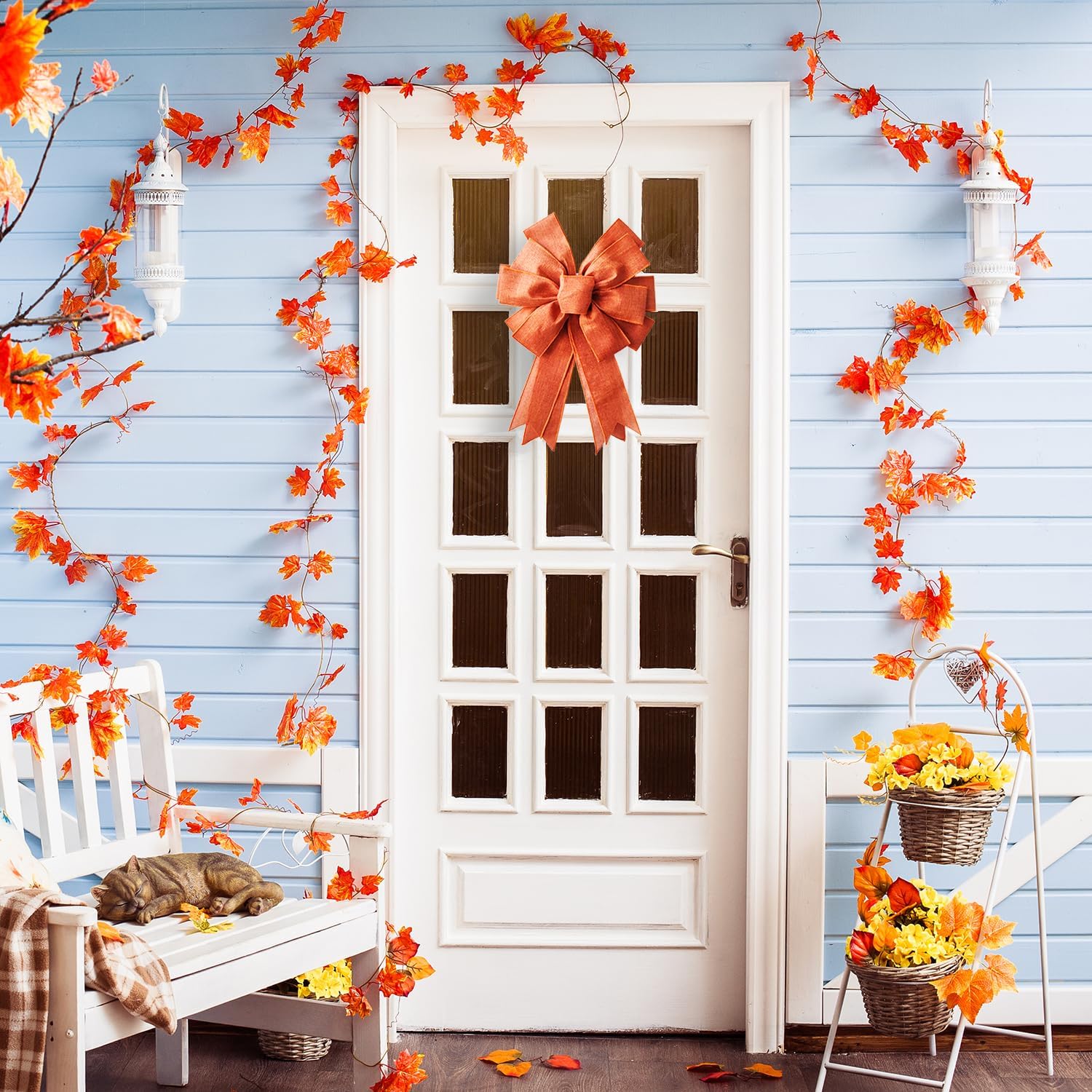 Large Fall Bow Wreath Thanksgiving Decor Orange