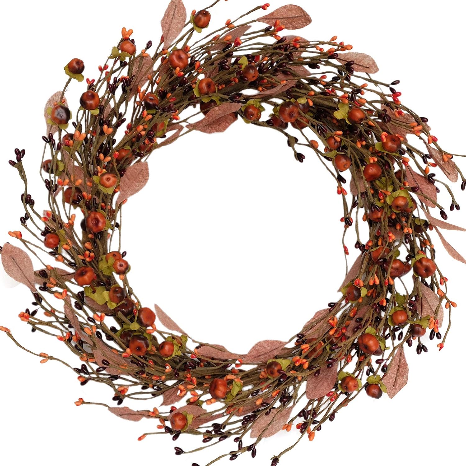 Idyllic Mini Pumpkin Pip Berry Wreath for Front Door 15 Inches