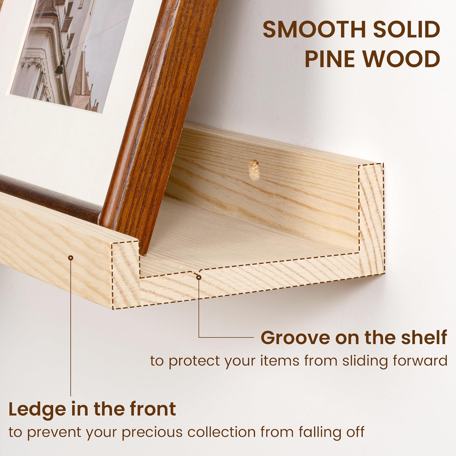 Vivelove Picture Ledge Shelf Set of 2 Natural 16 Inch Floating Shelves