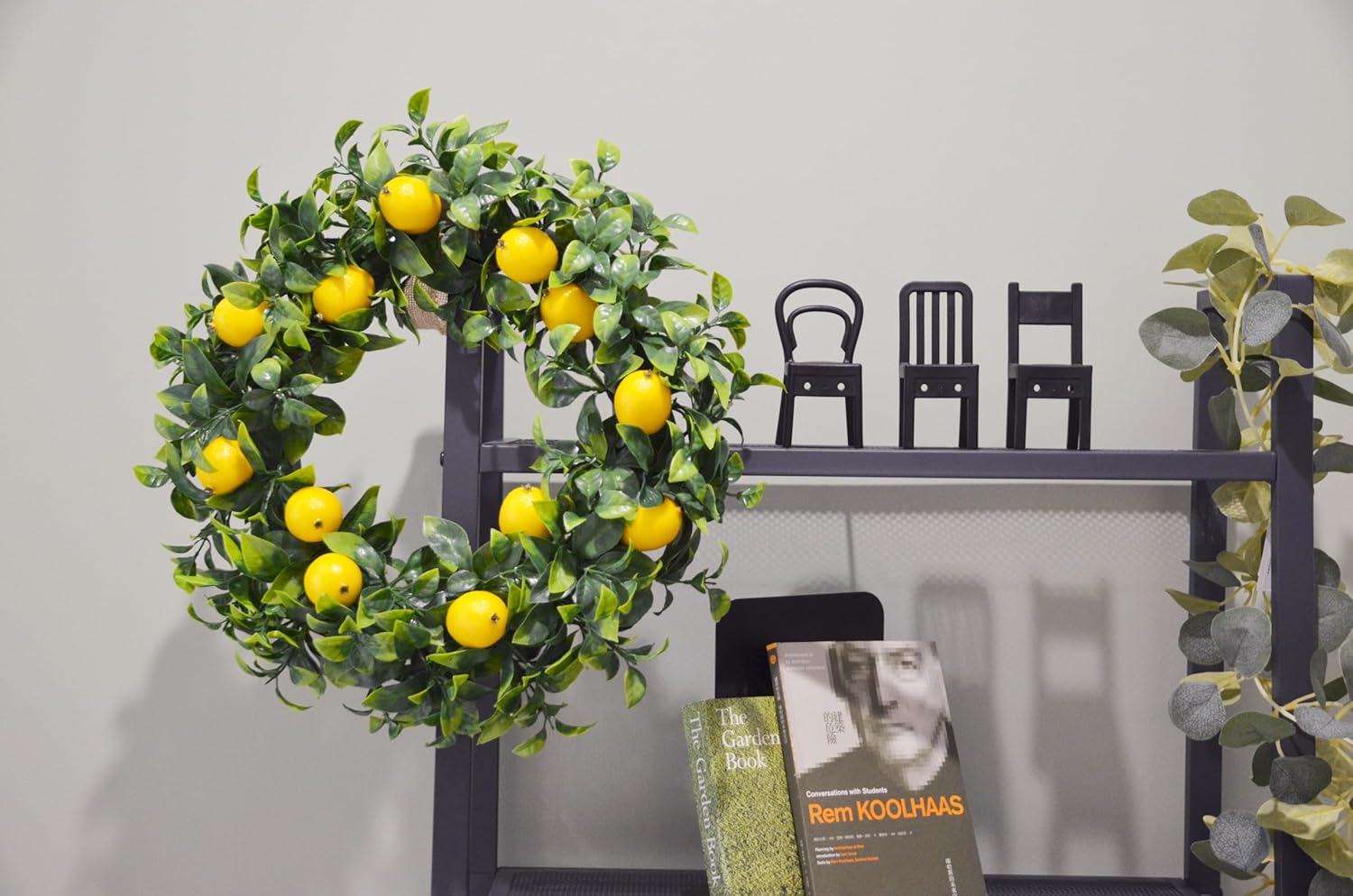 Mr Bom 15 Inch Artificial Lemon Wreath with Boxwood for Front Door
