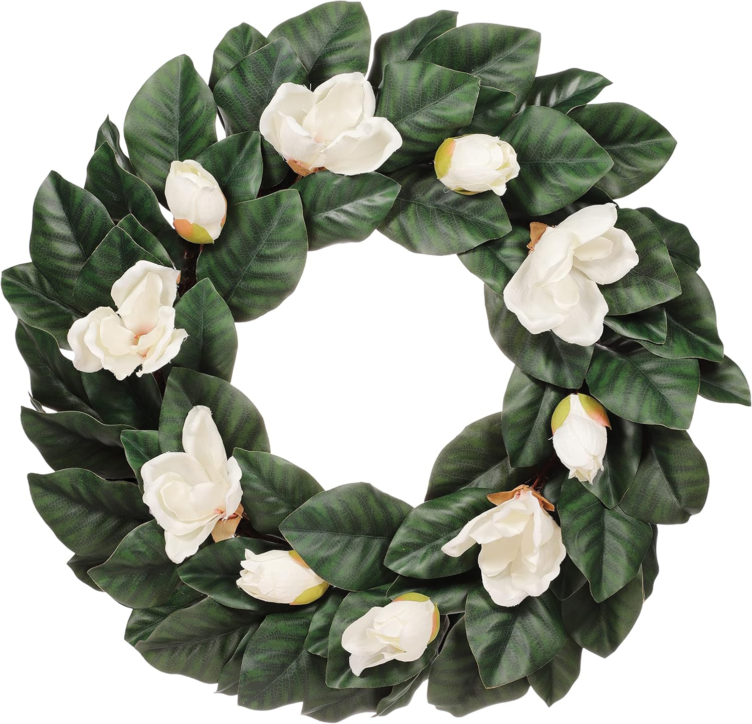 24 Inch Artificial Magnolia Spring Wreath with Green Leaves
