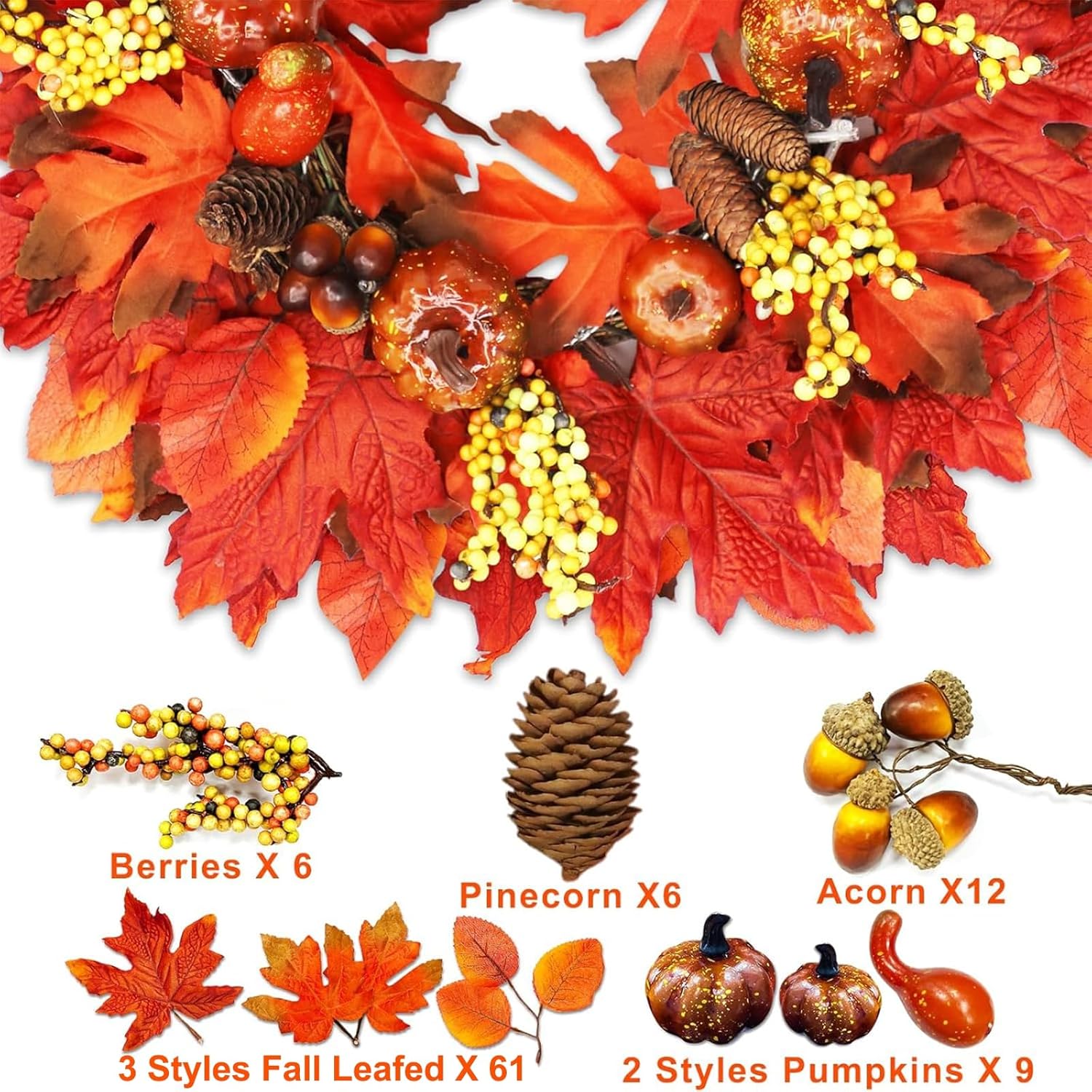 18 Inch Thick Fall Wreath with 20 LED Lights