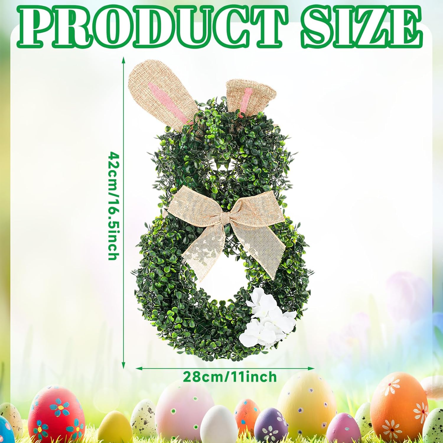2 Pcs 165 Inch LED Easter Bunny Wreath for Front Door