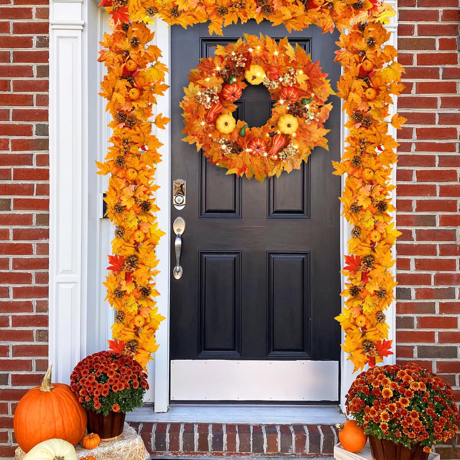 20 Inch Autumn Front Door Wreath with Lights
