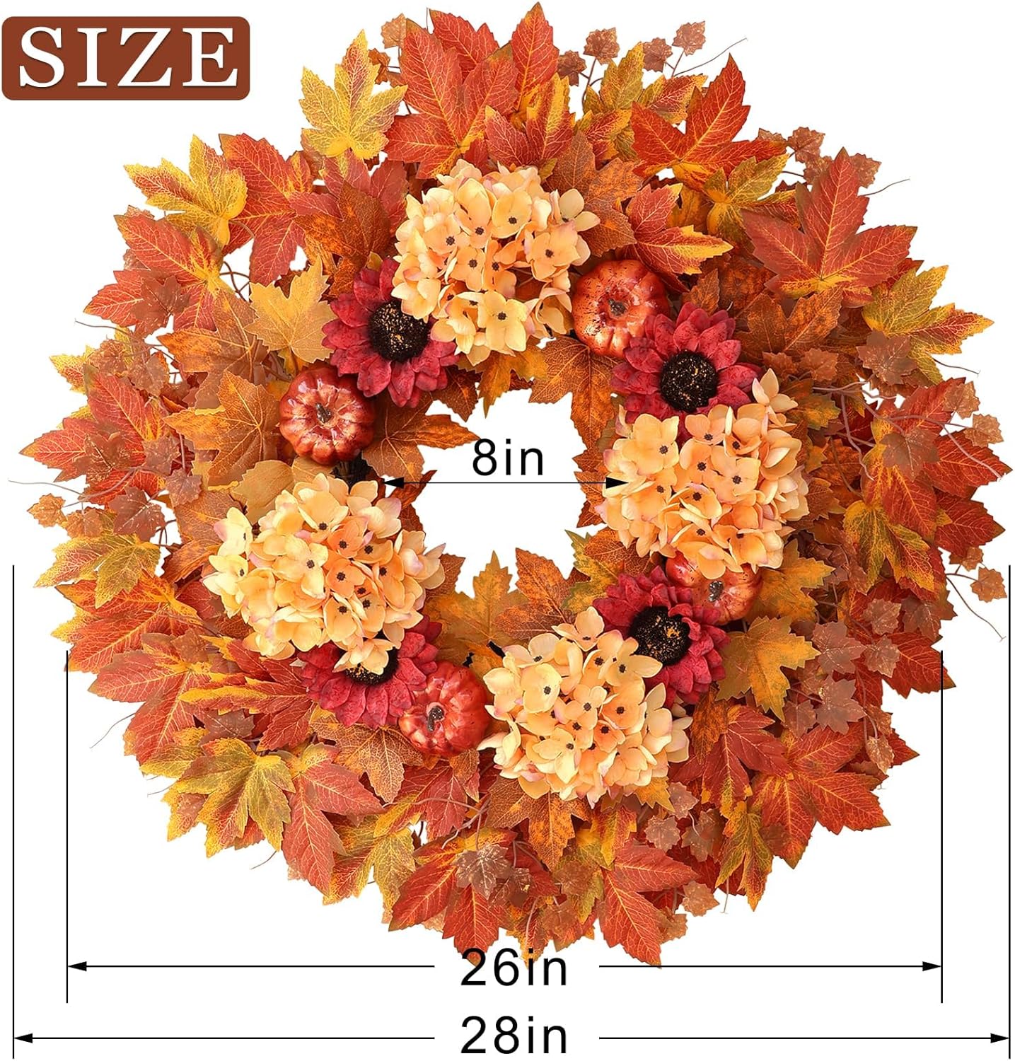 28 Inch Large Fall Wreath for Front Door Porch Window