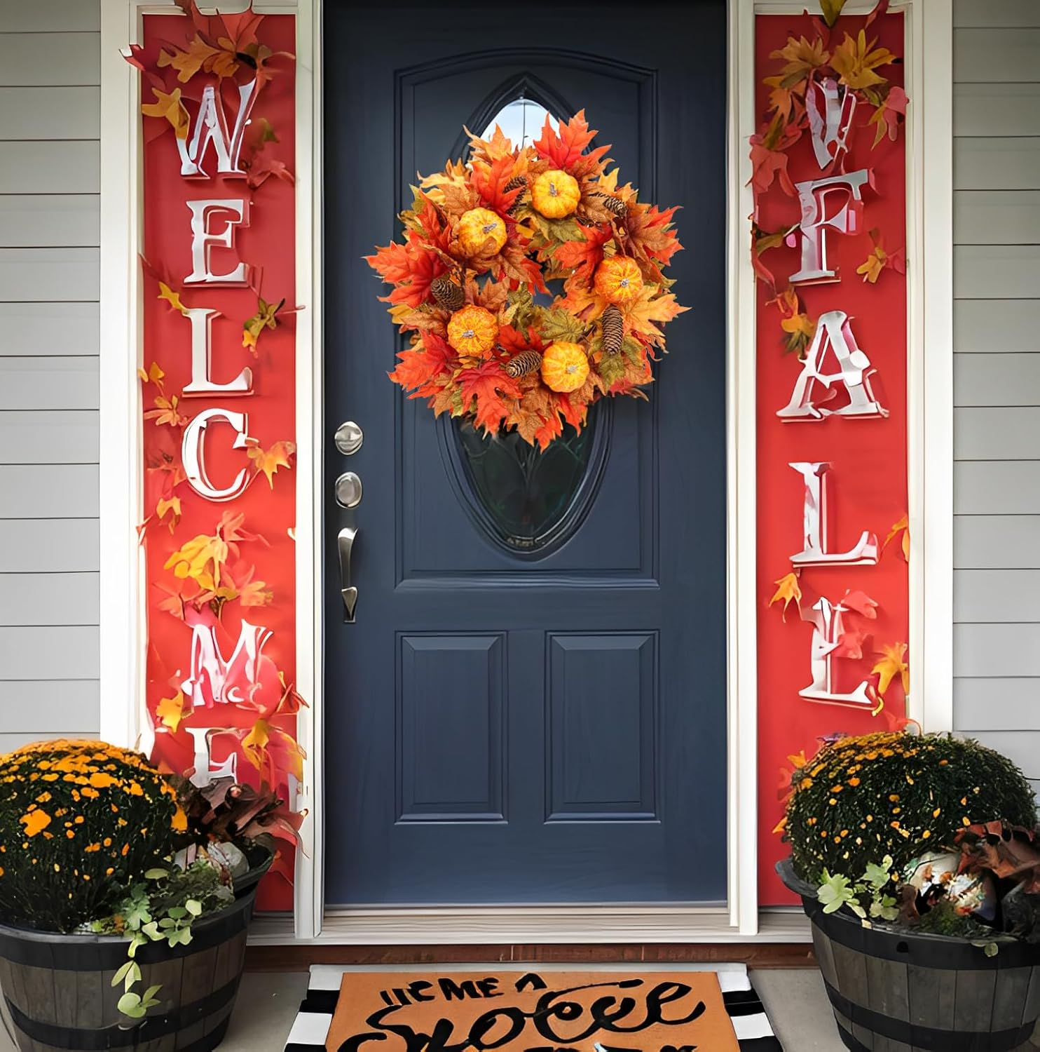 20 Inch Fall Wreath for Front Door and Entryway