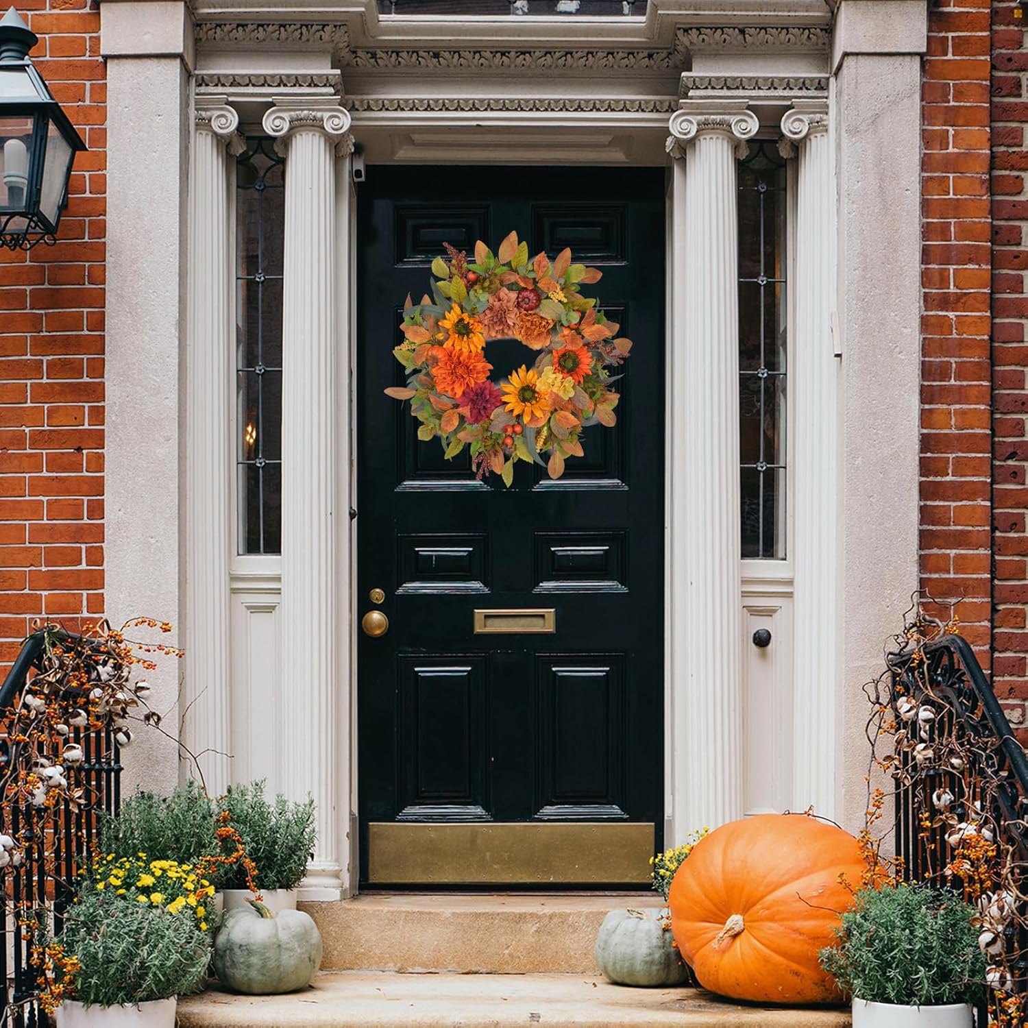 24-26 Inch Fall Wreath with Orange Artificial Pumpkin for Autumn Front Door Decor