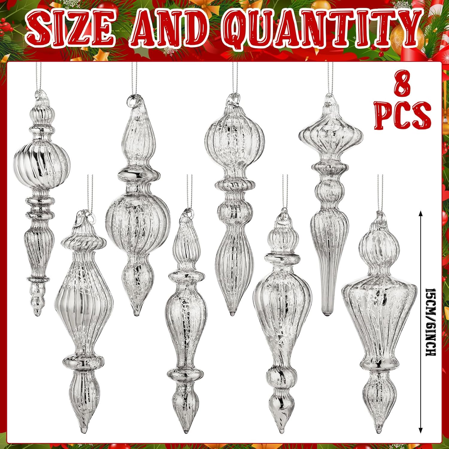 Mifoci 8 Pcs Mercury Glass Christmas Finials