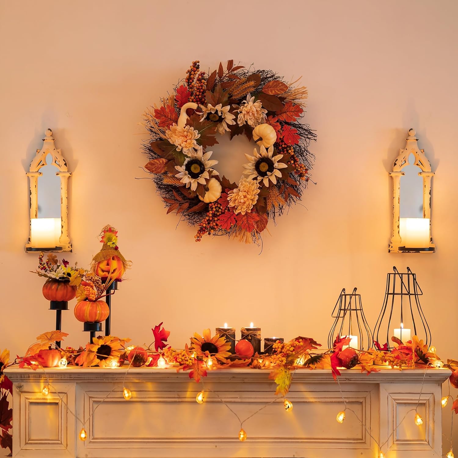 Walasis Fall Wreath Door Decor 20 Inch Autumn Harvest