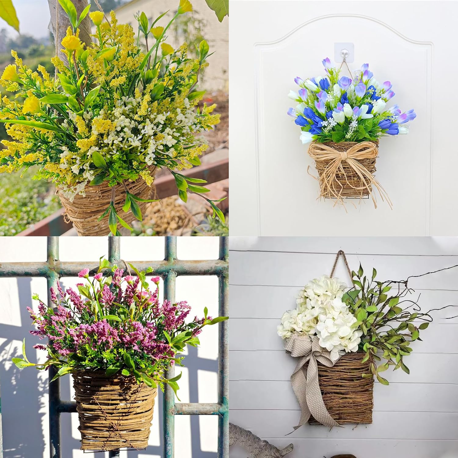 Cream Hydrangea Door Wreath Basket for Front Door
