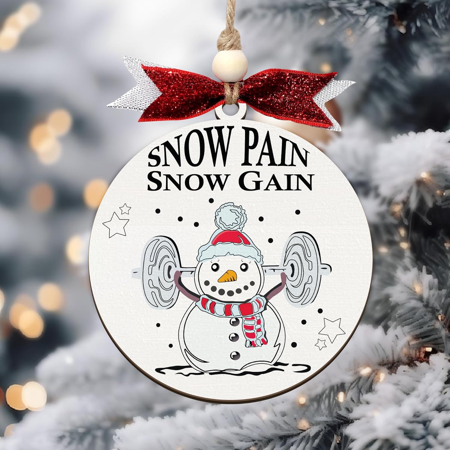 Snow Pain Snow Gain Dumbbell Gym Christmas Ornament 2024