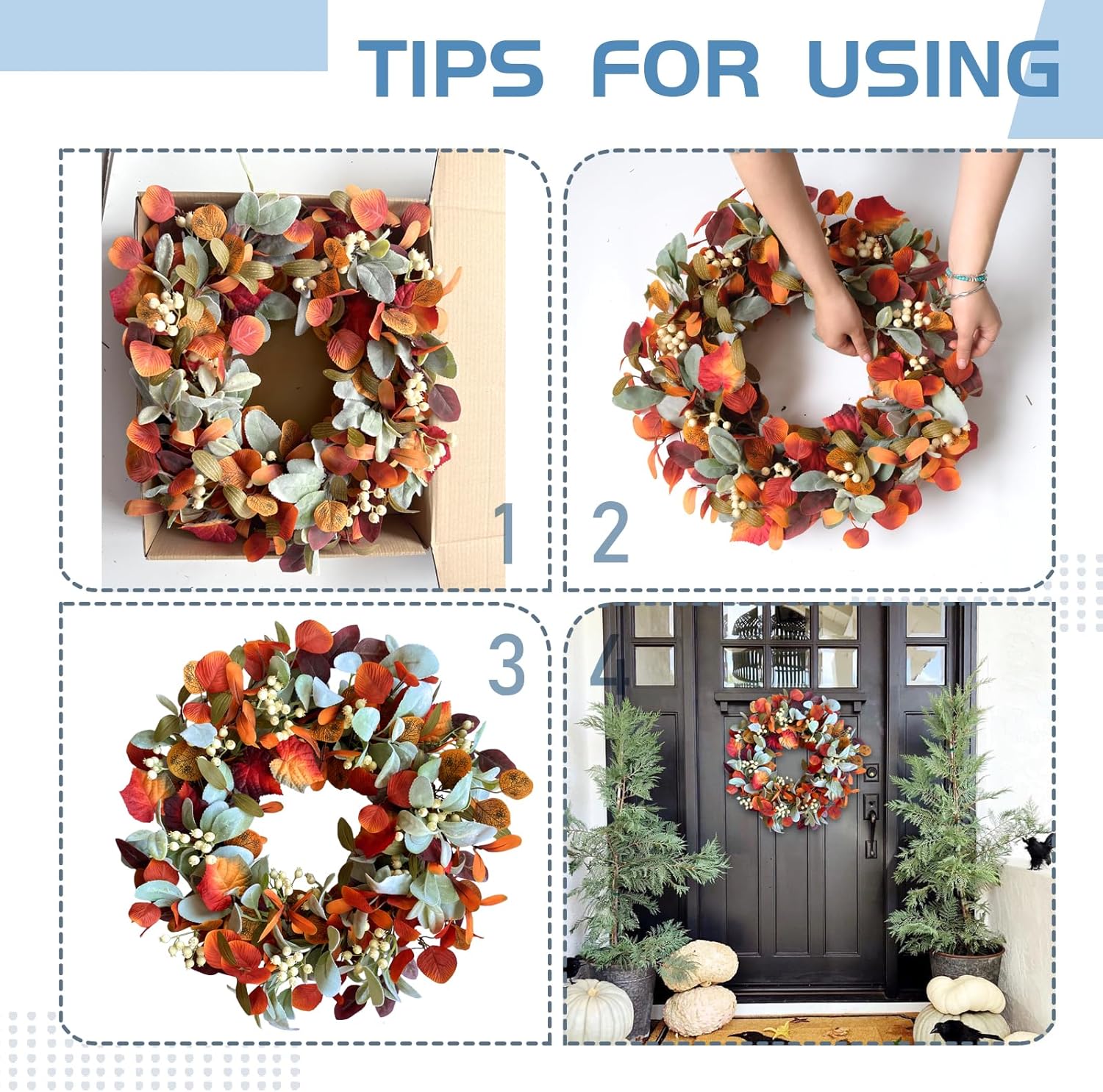 22 Inch Fall Front Door Wreath with Eucalyptus and Berries