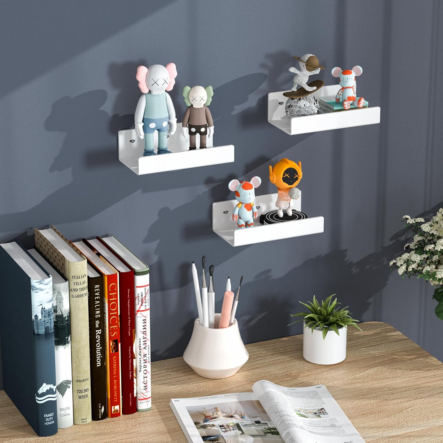 7 Inches White Acrylic Wall Display Shelves 2 Pack U Shape