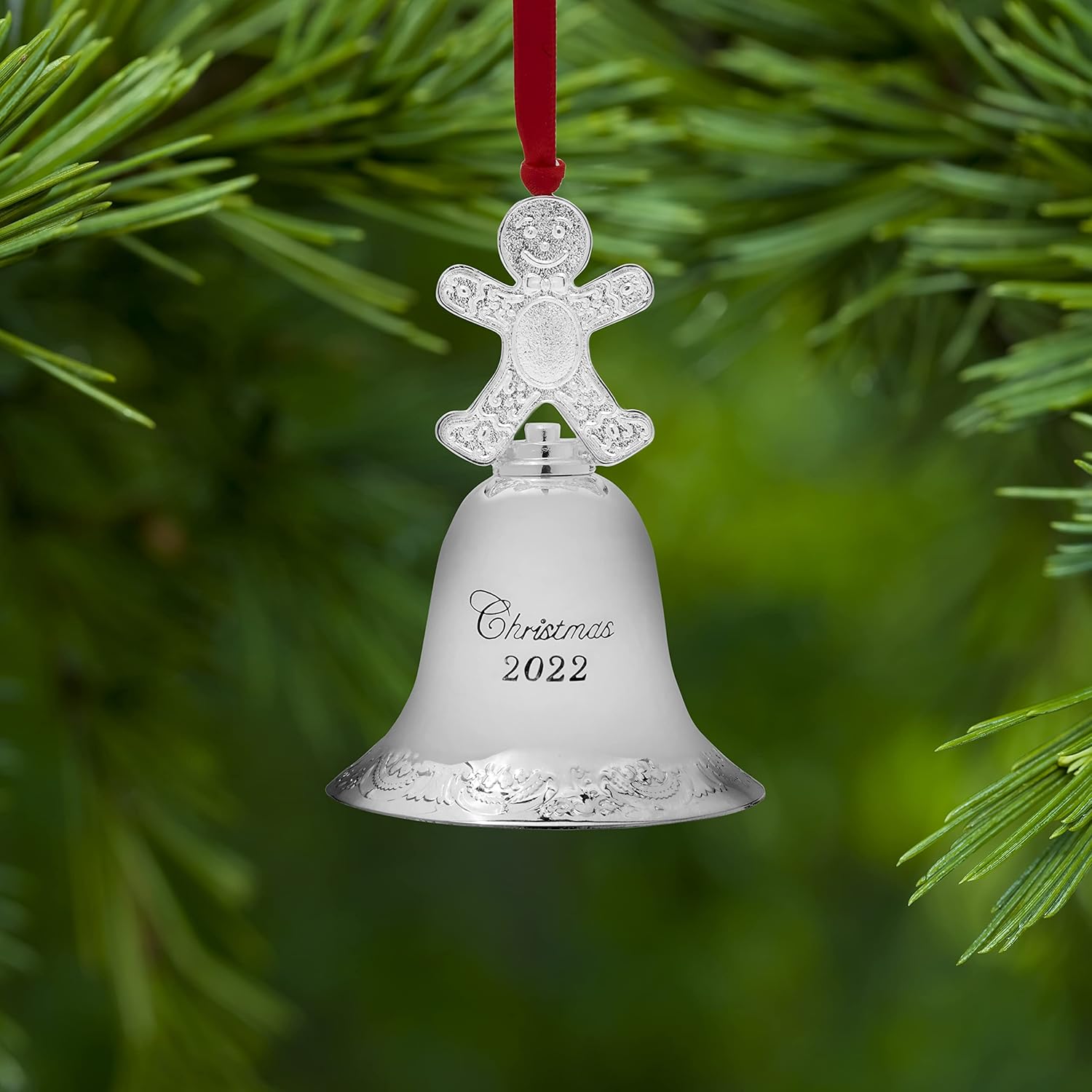 Wallace 2022 Silver Plated Grande Baroque Bell with Gingerbread Man Finial