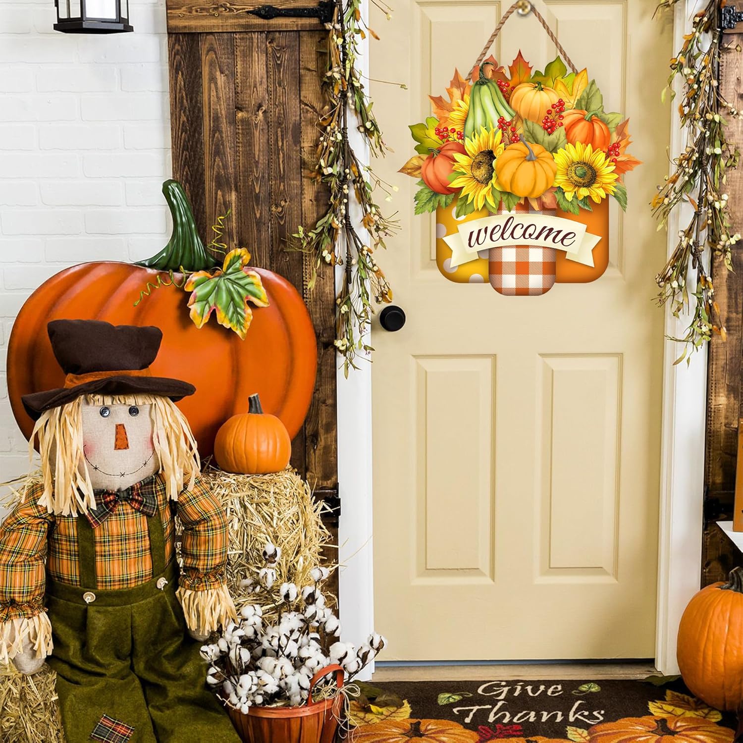 Welcome Fall Door Sign with Pumpkin Design
