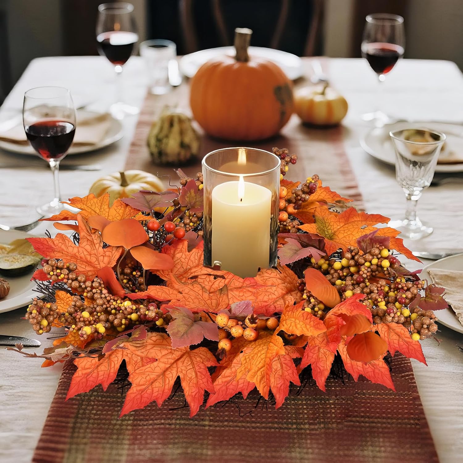Artificial Fall Wreath for Front Door 19 Inch