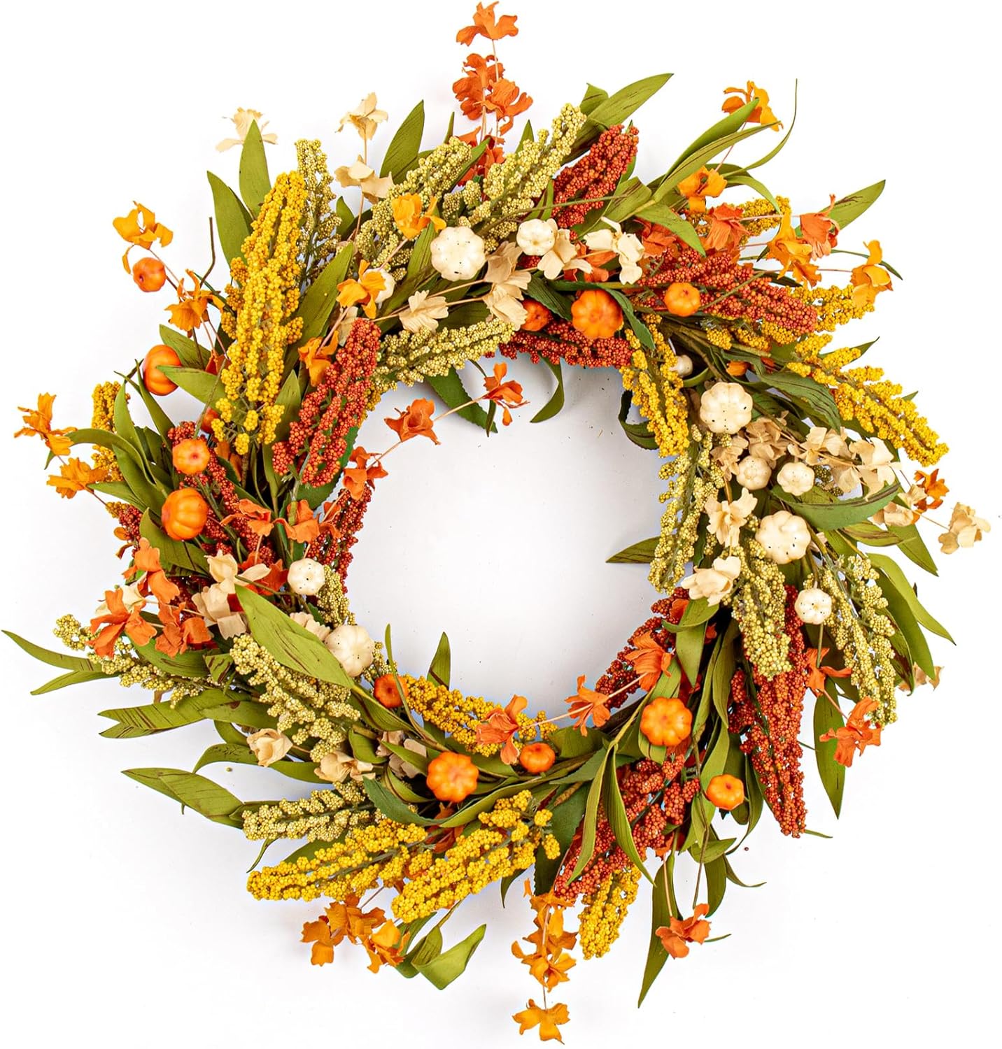 20 Inch Fall Wreath with Pumpkins Grain Ears Foliage