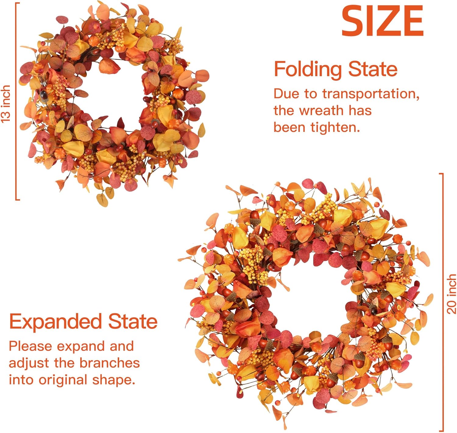 Sggvecsy 20 Fall Wreath Autumn Decor Front Door Wreath