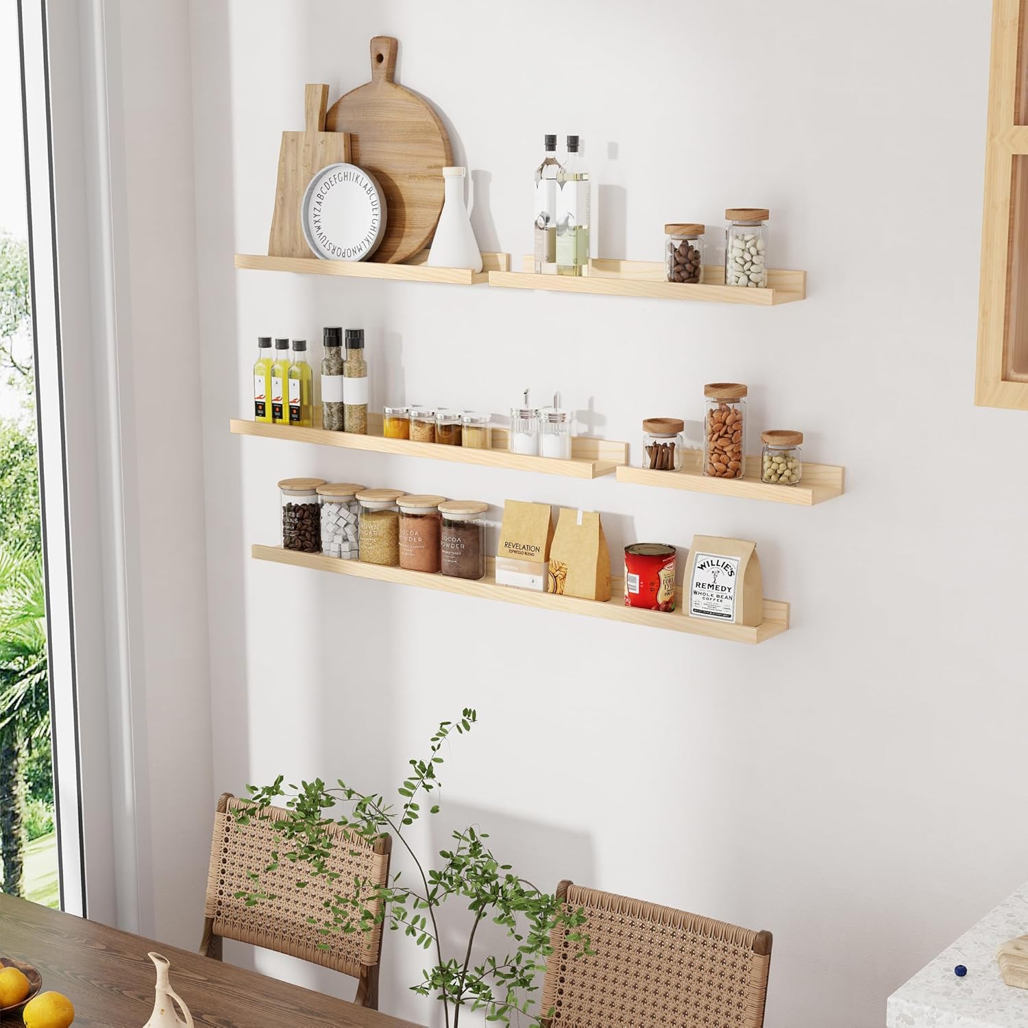 Vivelove Picture Ledge Shelf Set of 2 Natural 16 Inch Floating Shelves