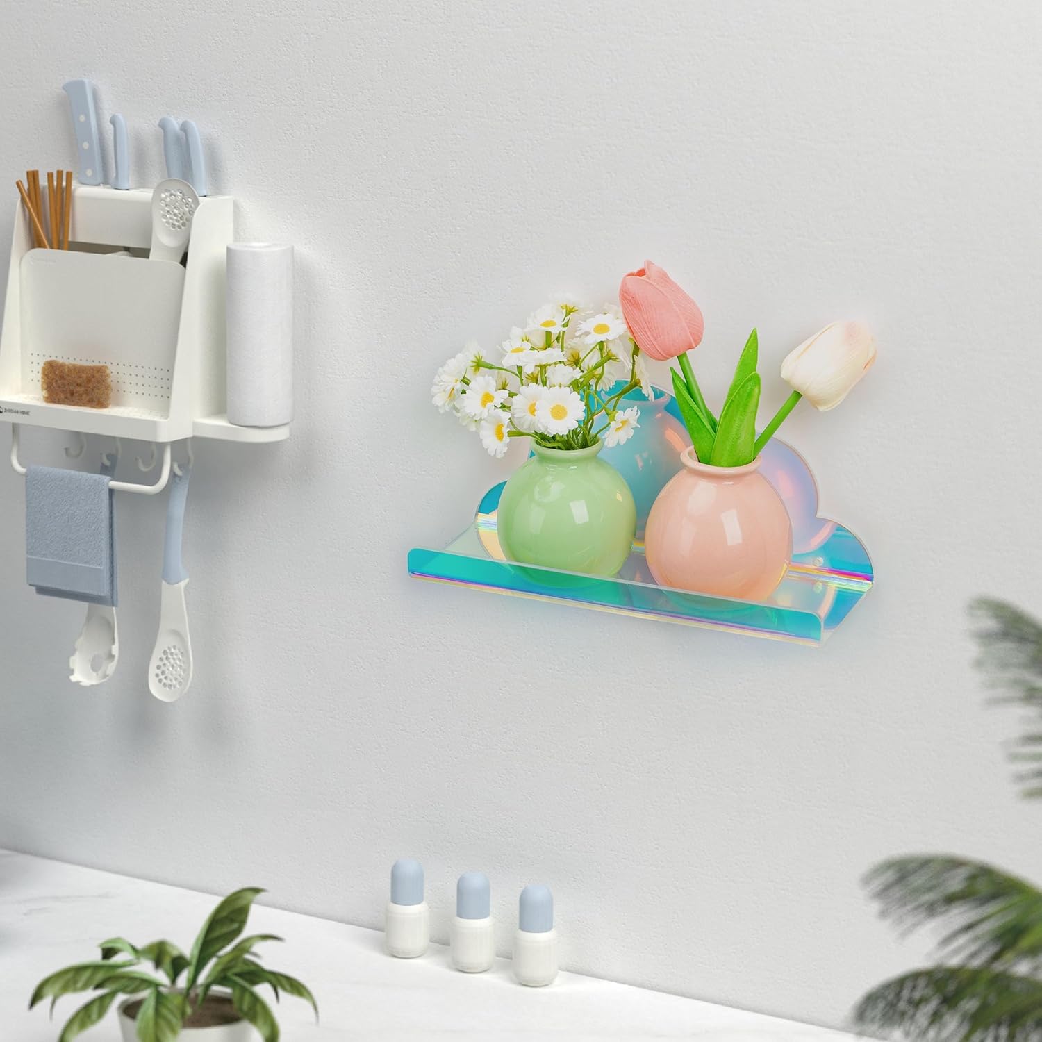 Lesnala 2Pcs Cloud Floating Shelf Acrylic Wall Mount with Stickers and Screws