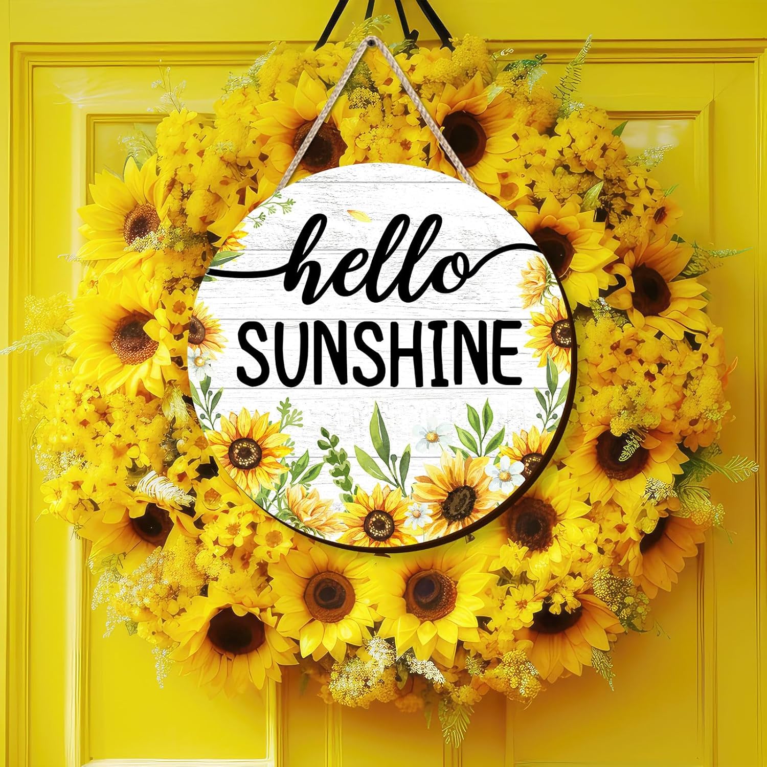 Artinme Summer Decor Wreath 12x12 Inch Hello Sunshine