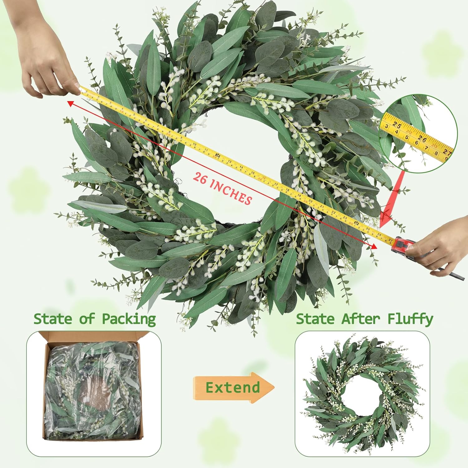 26 Inches Large Eucalyptus Wreath for Front Door