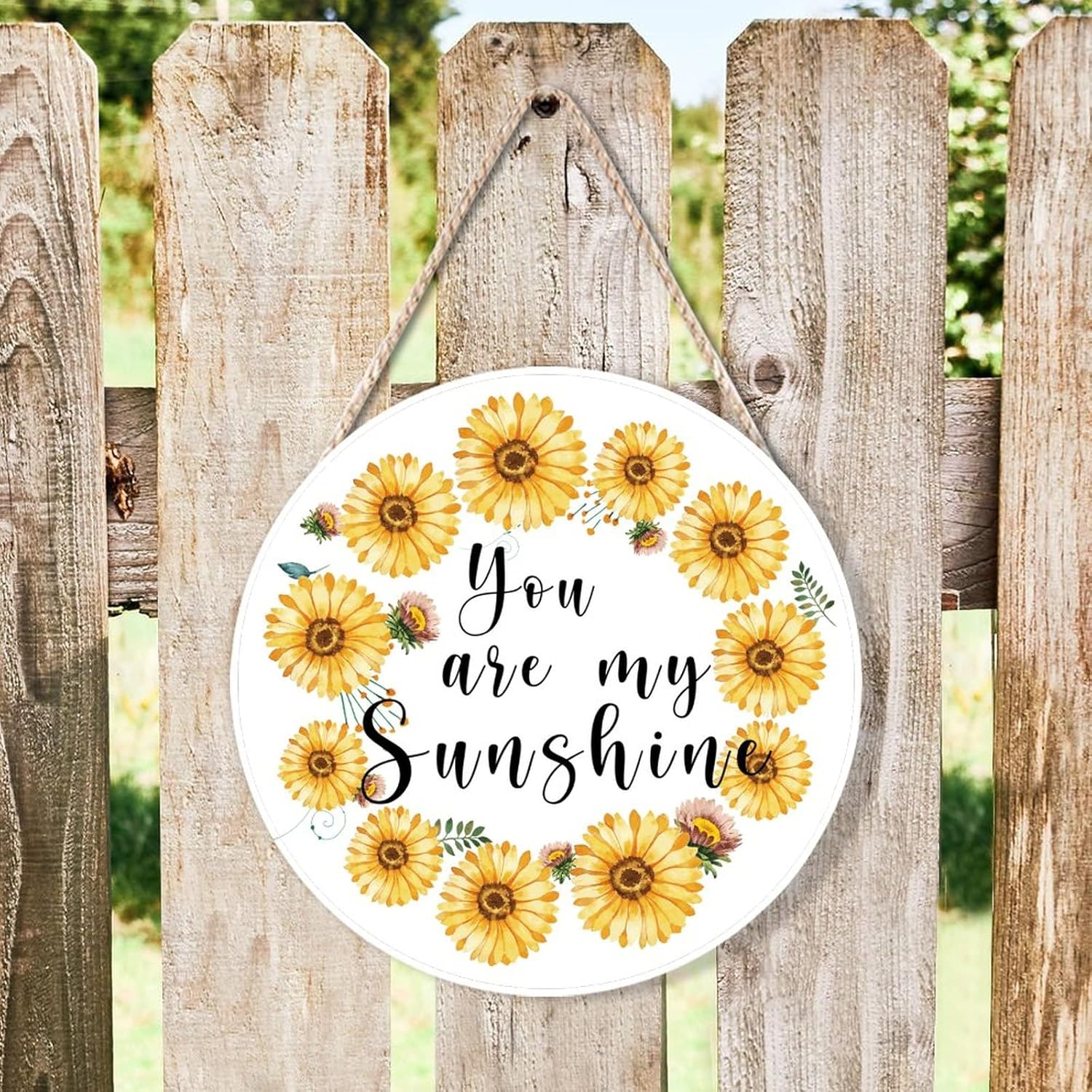 Farmhouse Front Door Hanger Vintage Sunflower Wreath Bee Wood Sign