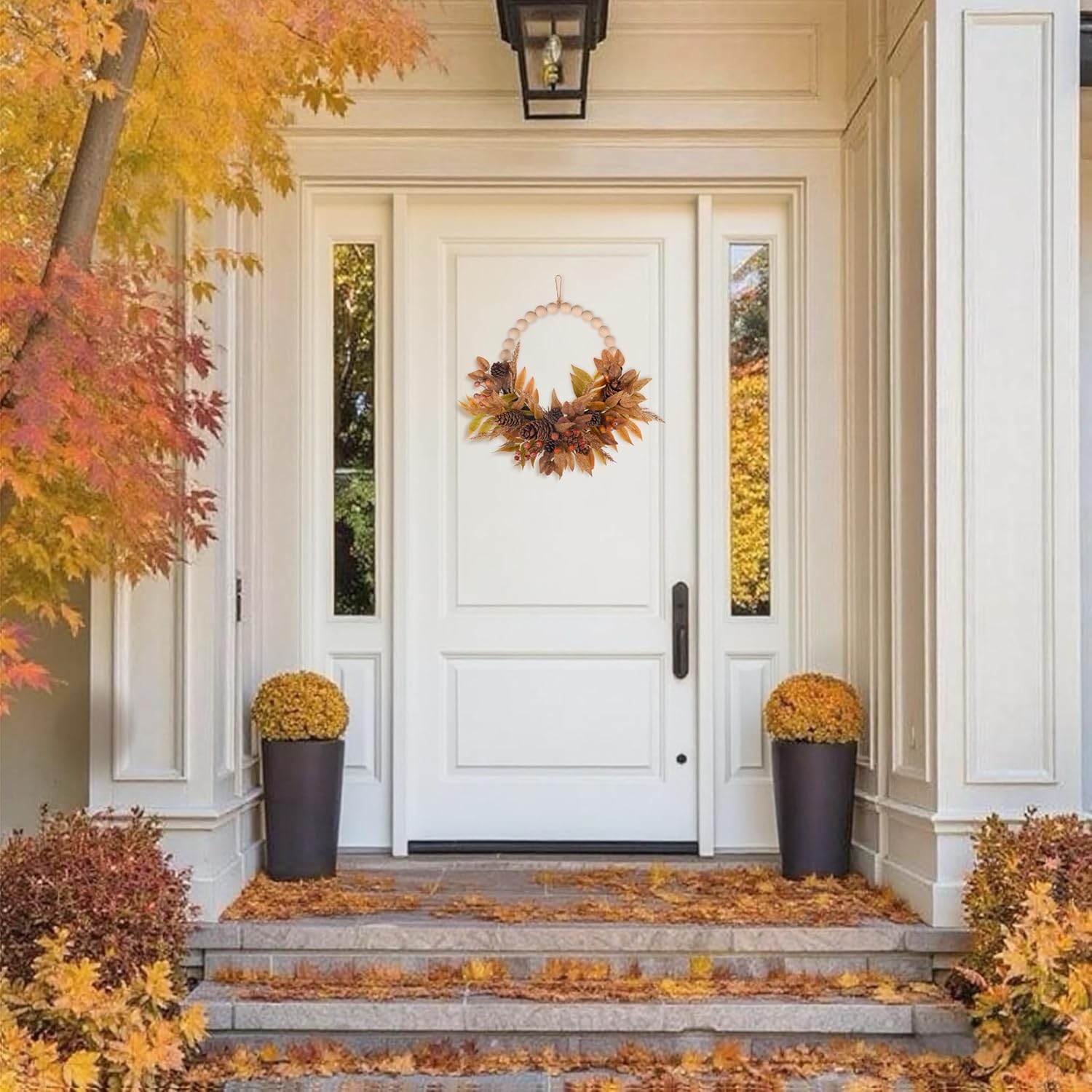 24 Inch Beaded Fall Wreath for Front Door