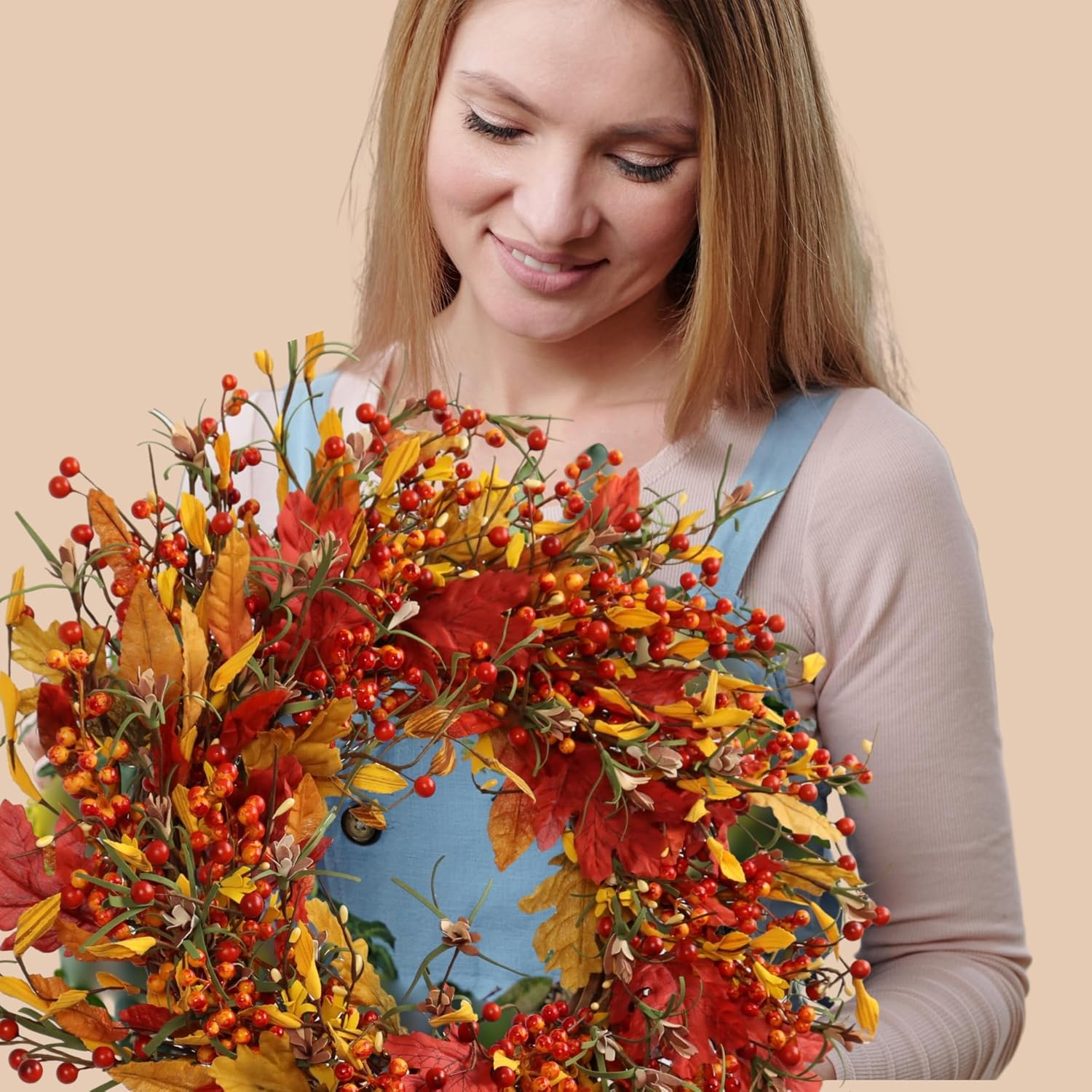 Full and Lush Fall Door Wreath 20 Inch Handcrafted