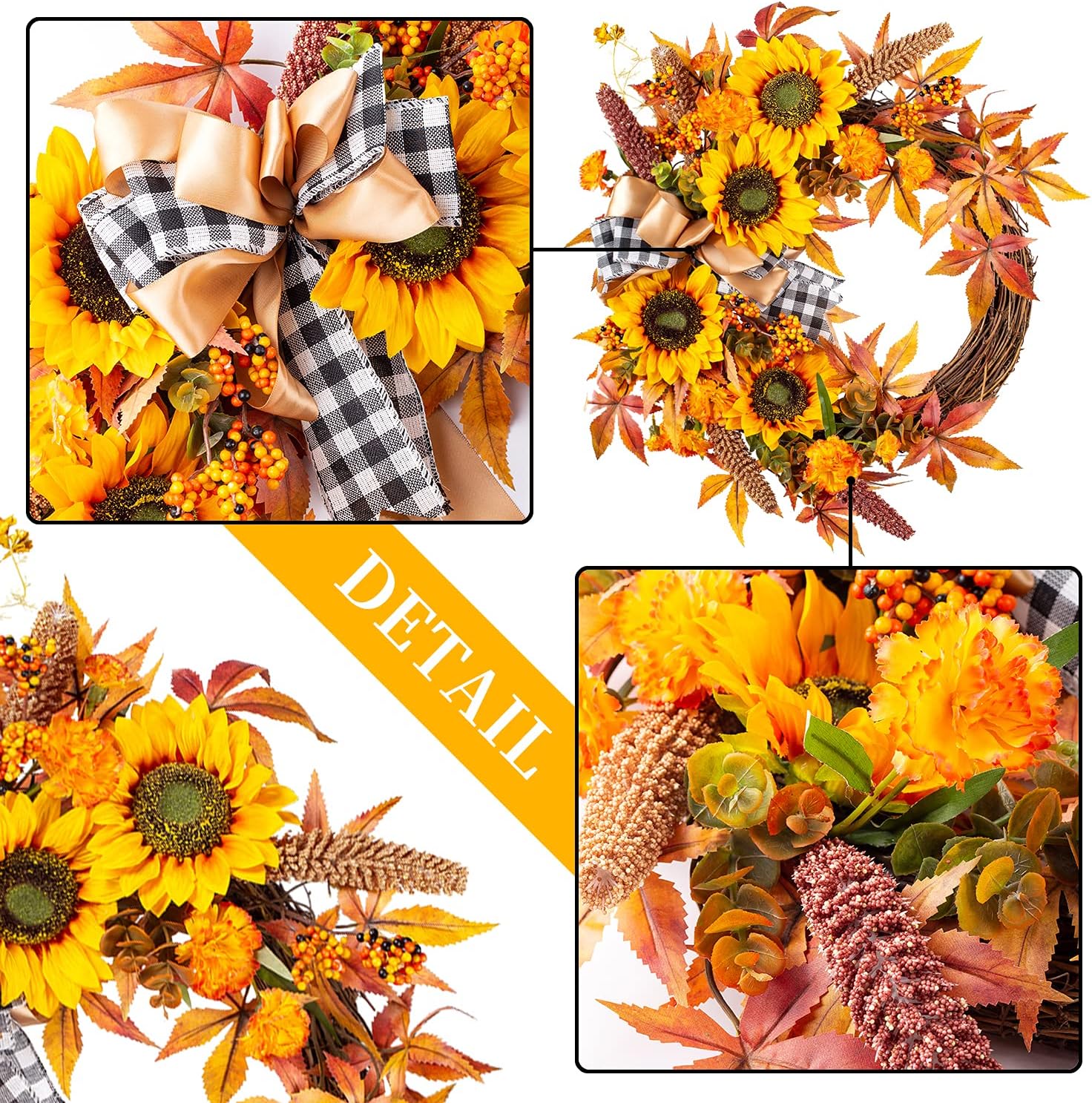 WANNA-CUL 16 Inch Fall Wreath Decor for Front Door