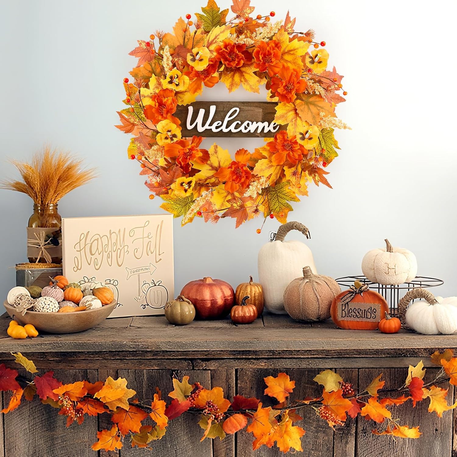 24 Inch Fall Wreath Front Door Decor