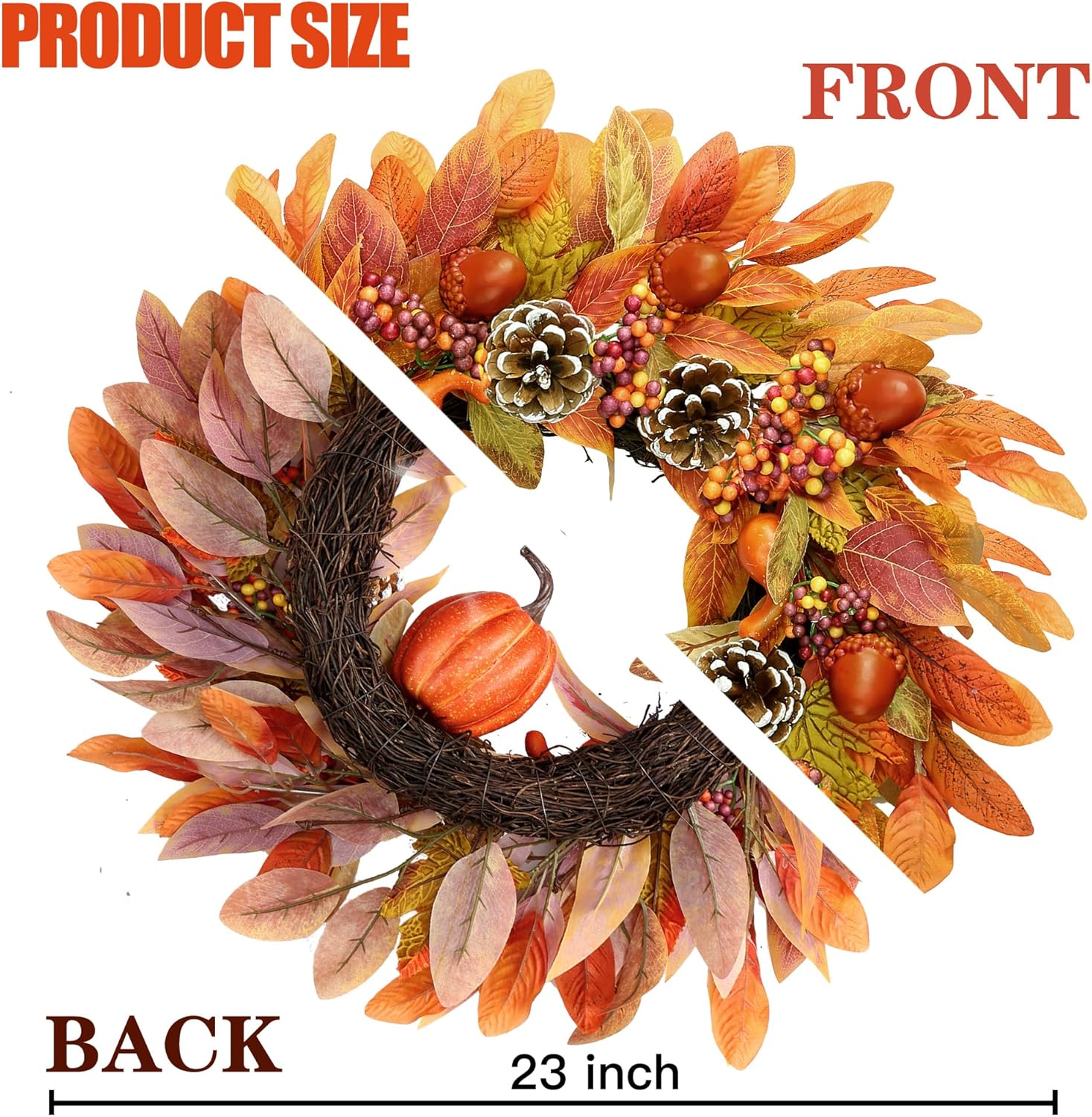 Sggvecsy 22 Inch Fall Wreath for Front Door and Wall Decor