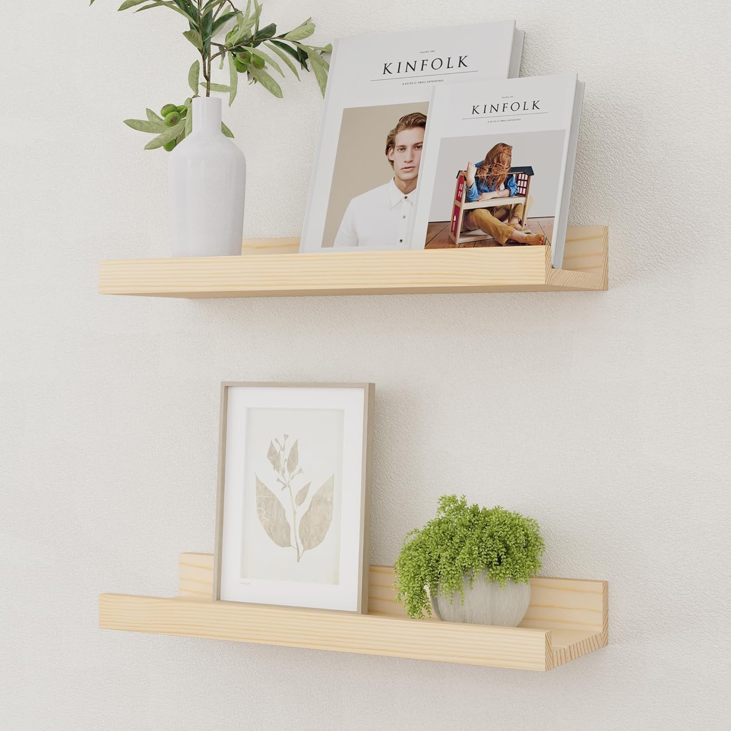 Vivelove Picture Ledge Shelf Set of 2 Natural 16 Inch Floating Shelves