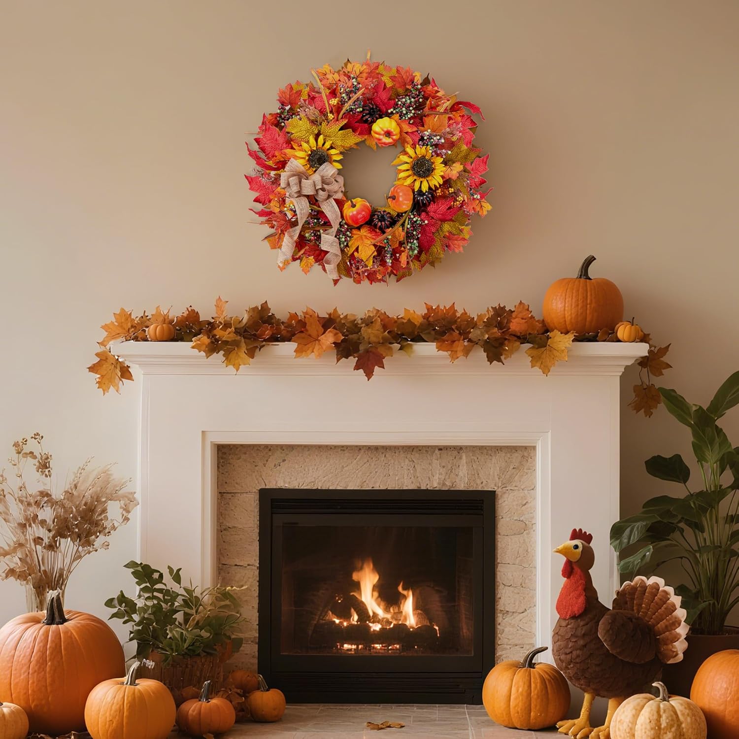 Elegant Fall Wreath for Front Door with Burlap Bow