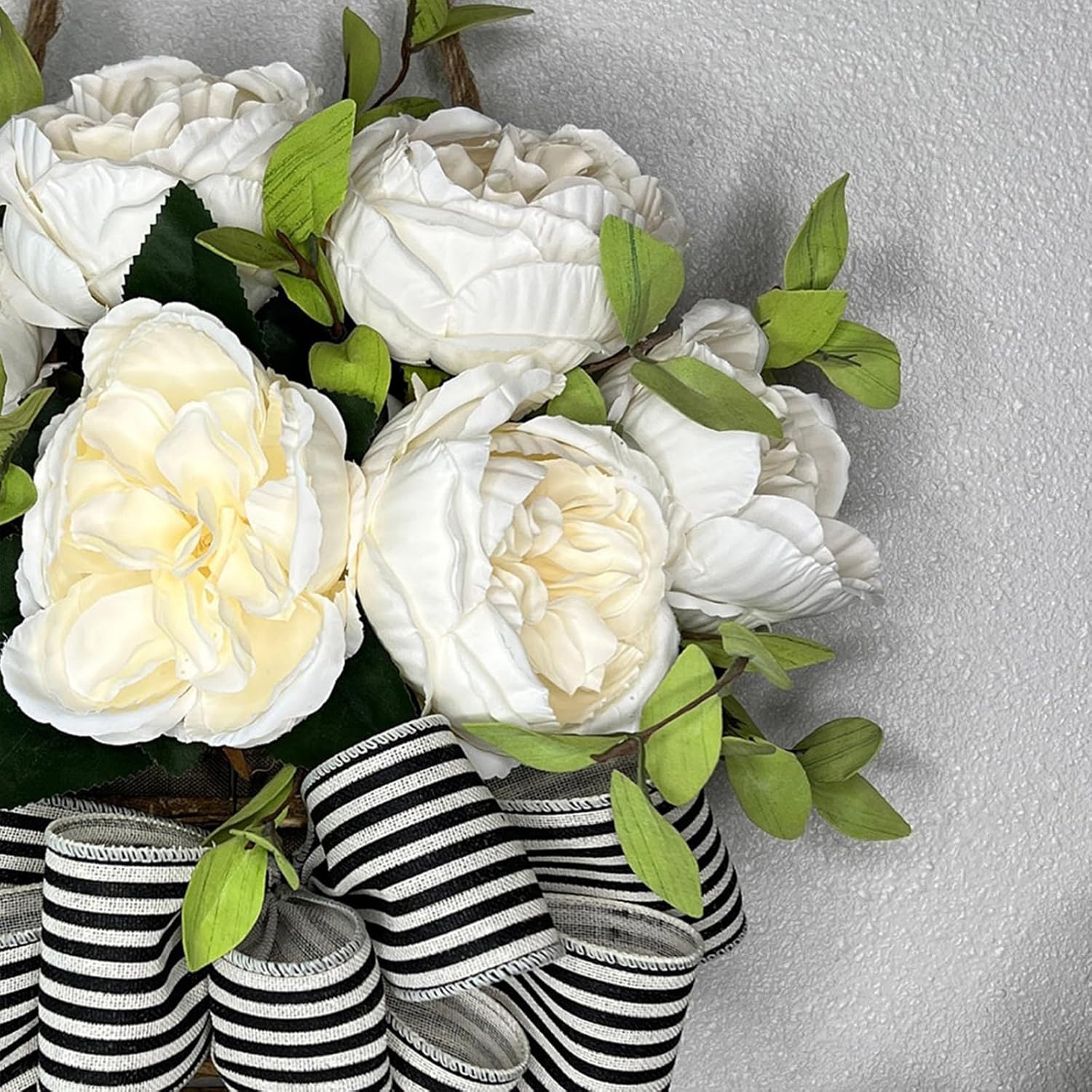 White Hydrangea Door Wreath with Basket Hanger Welcome Sign