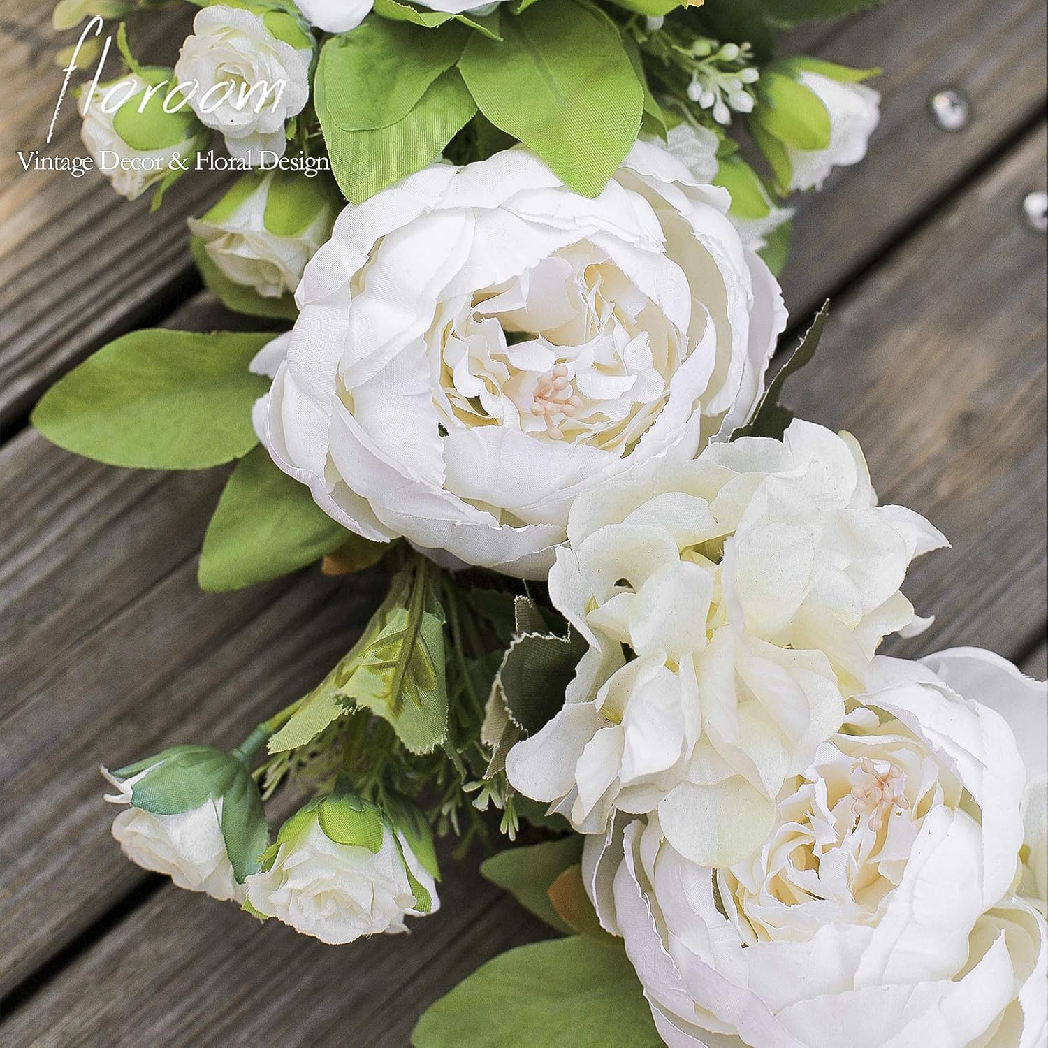 Floroom White Peony Hydrangea Wreath 20 Inch Wedding Decor