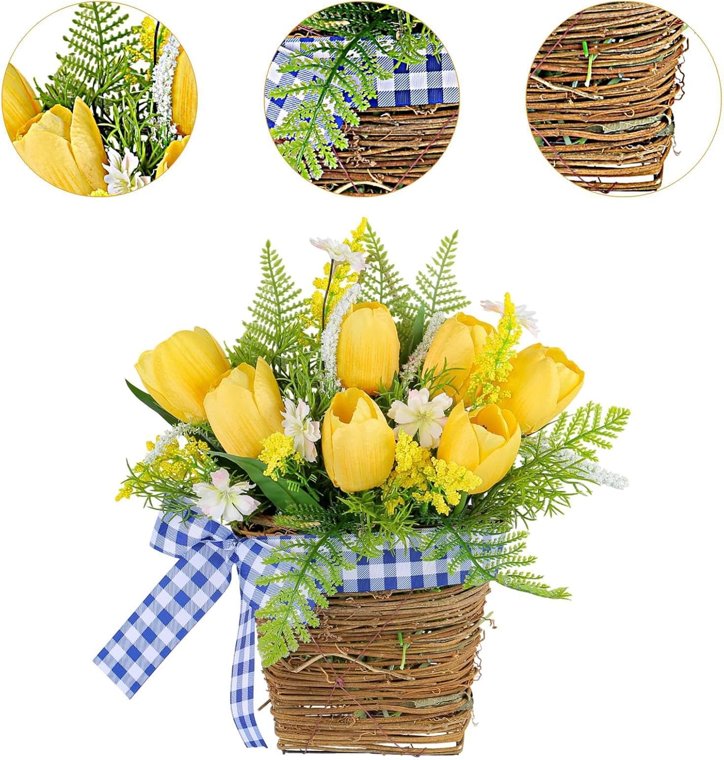 Tulip Door Hanger Basket Wreath for Farmhouse Decor