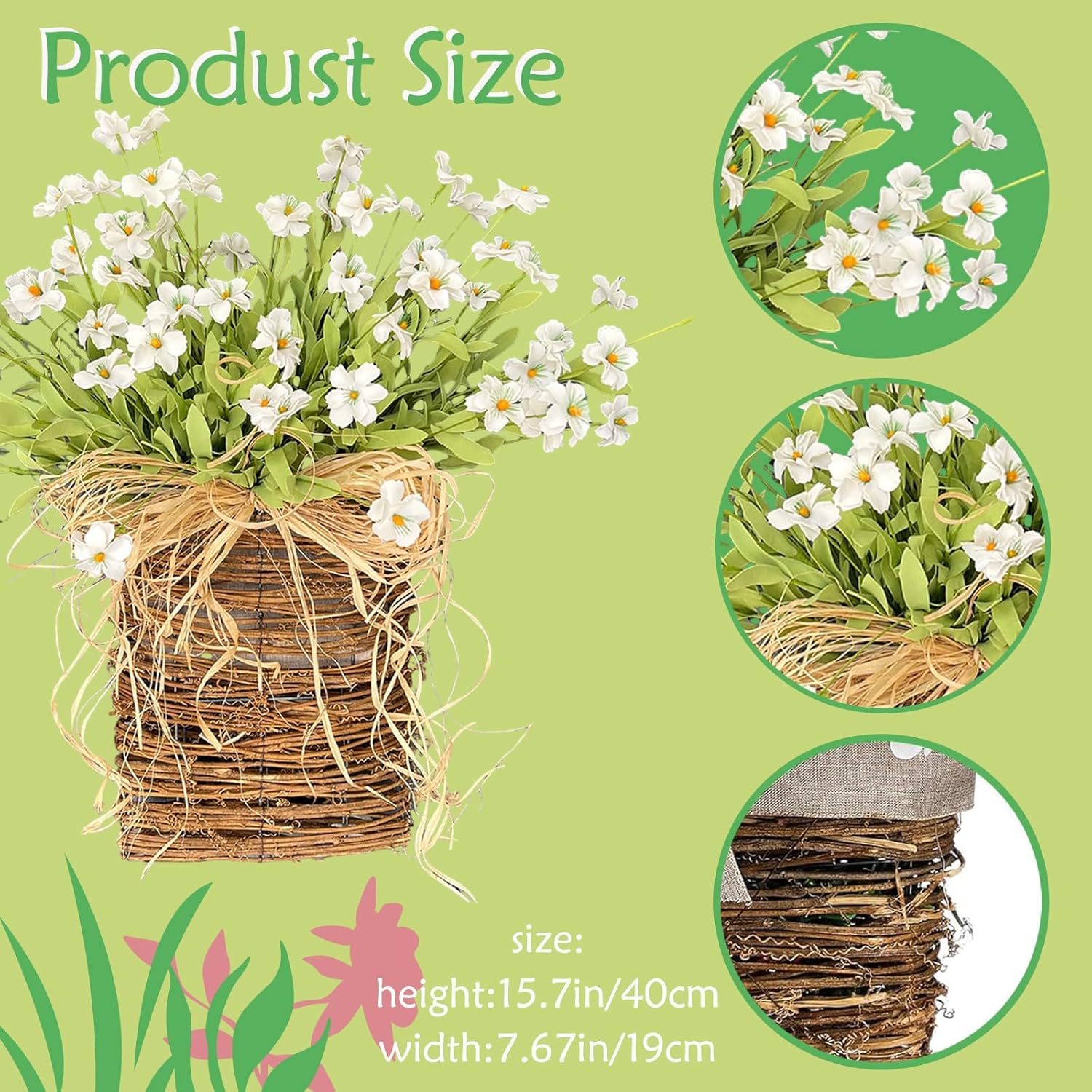 Cream Hydrangea Door Wreath Basket for Front Door