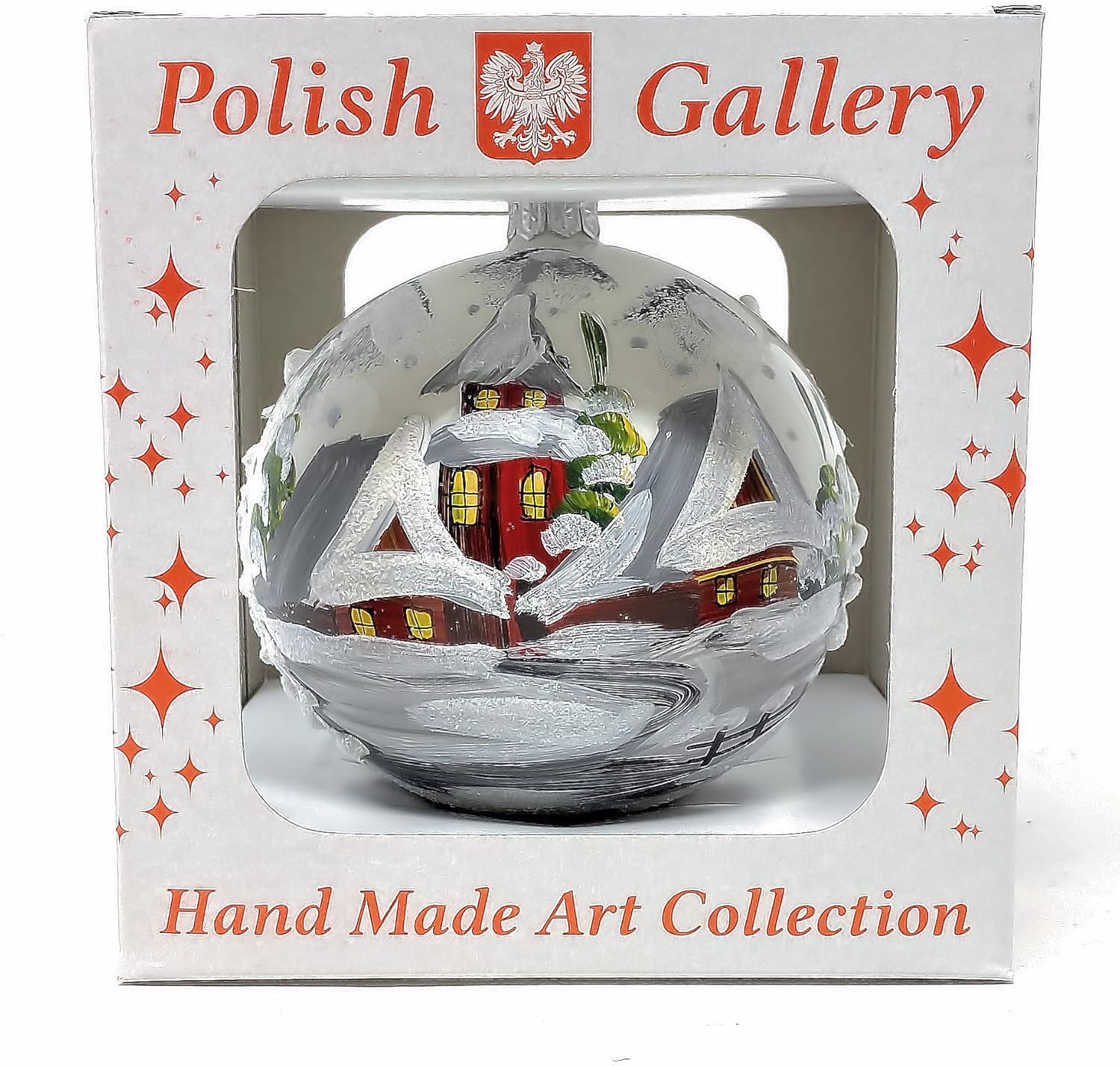 Christmas Ornament Winter Blast Blown Glass Ball White Opal 120mm