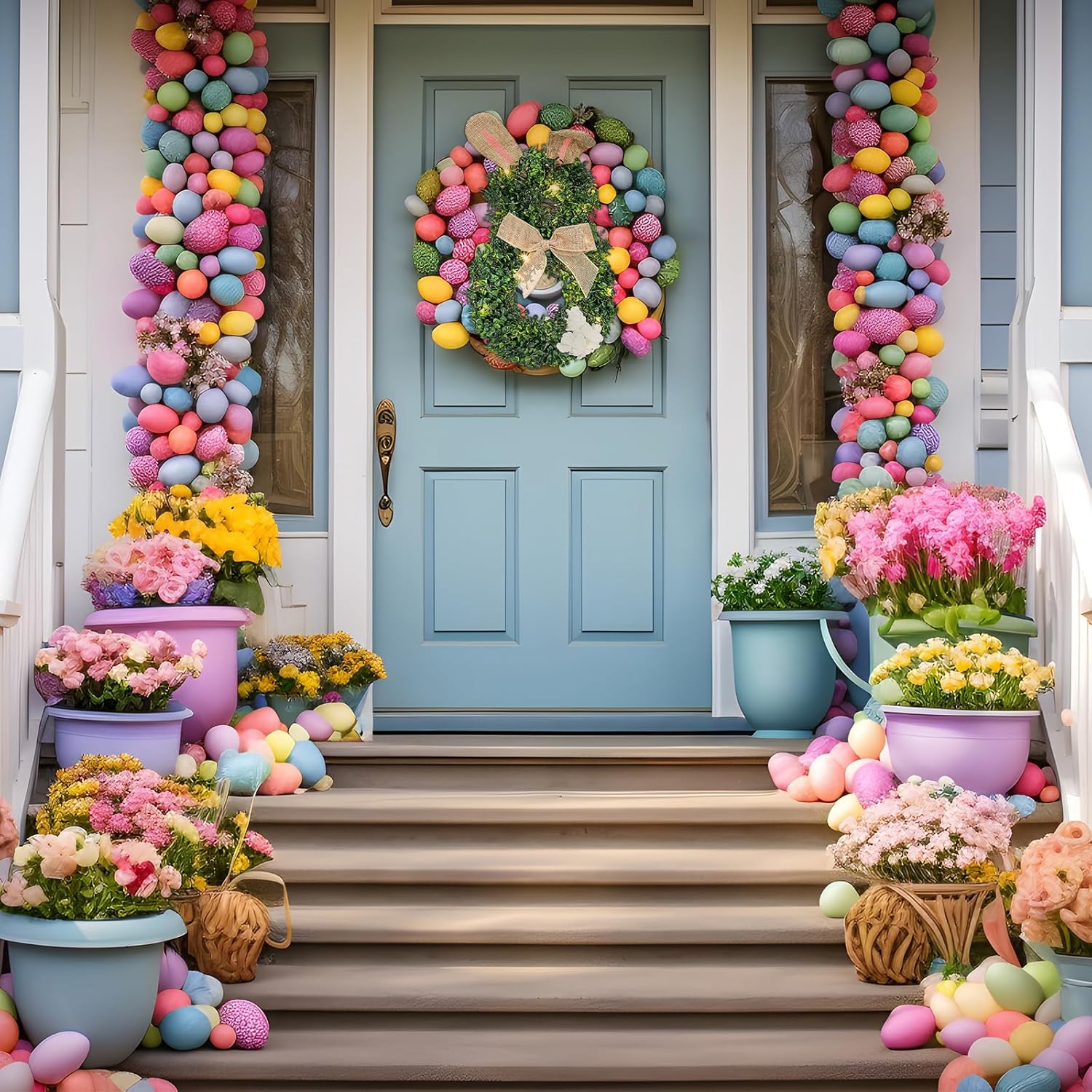2 Pcs 165 Inch LED Easter Bunny Wreath for Front Door