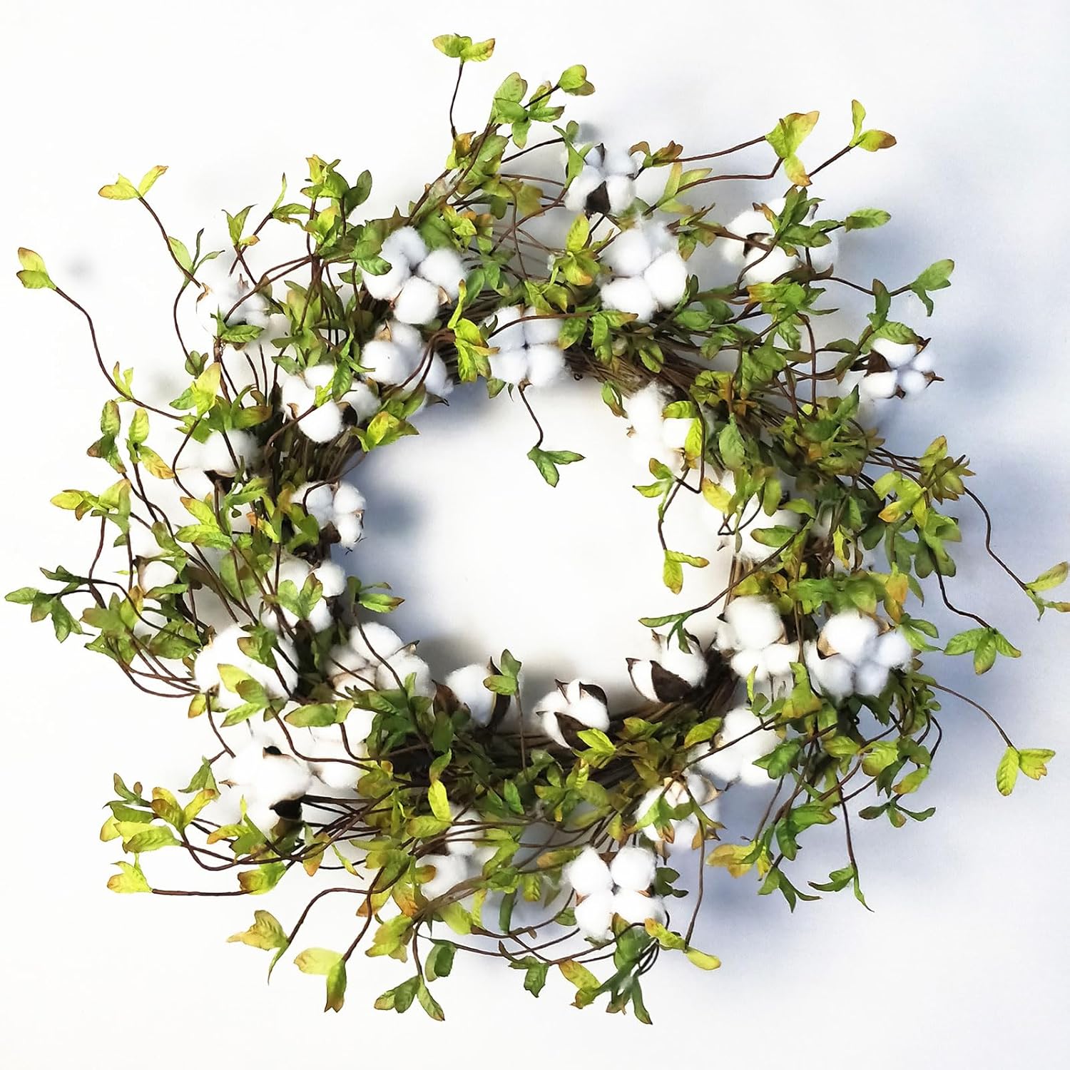 Idyllic Green Leaves and Cotton Wreath for Front Door