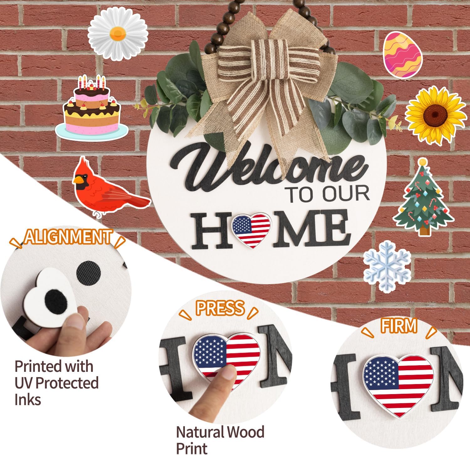 Welcome Sign for Front Door Wreath Decorations All Seasons