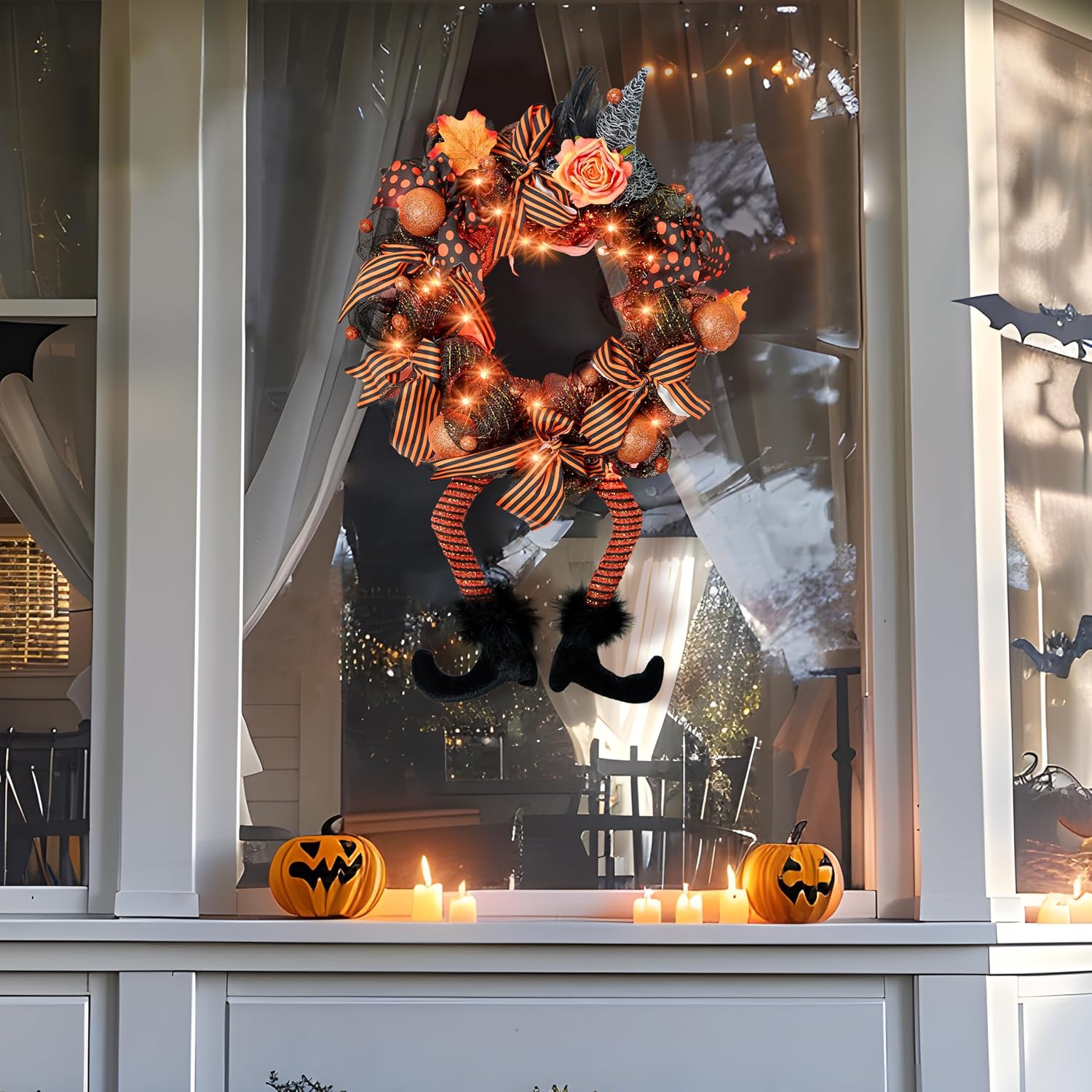 Joiedomi Halloween Wreath with 50 LED Lights