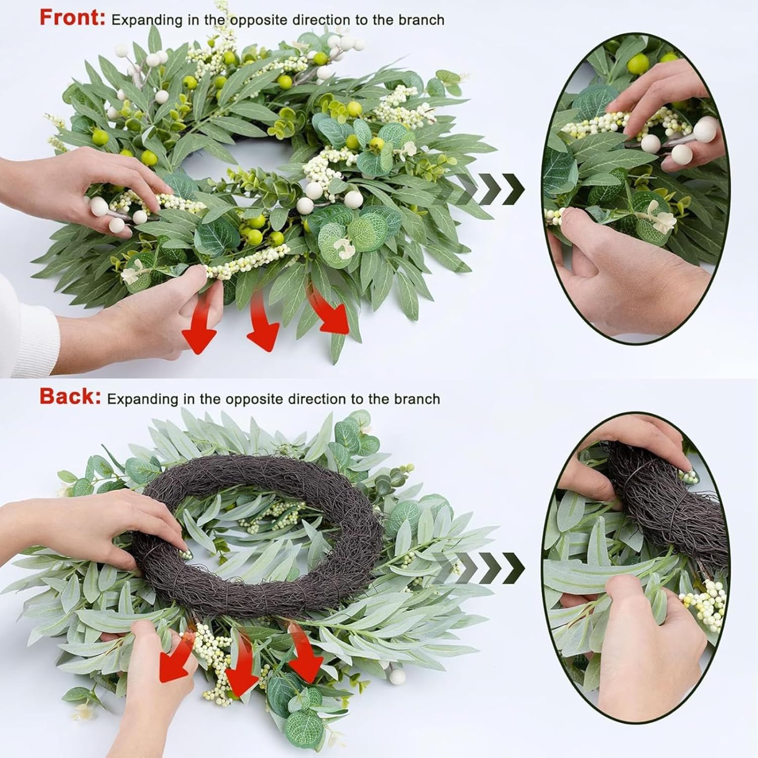 Spring Wreath with Green Leaves Front Door Decor