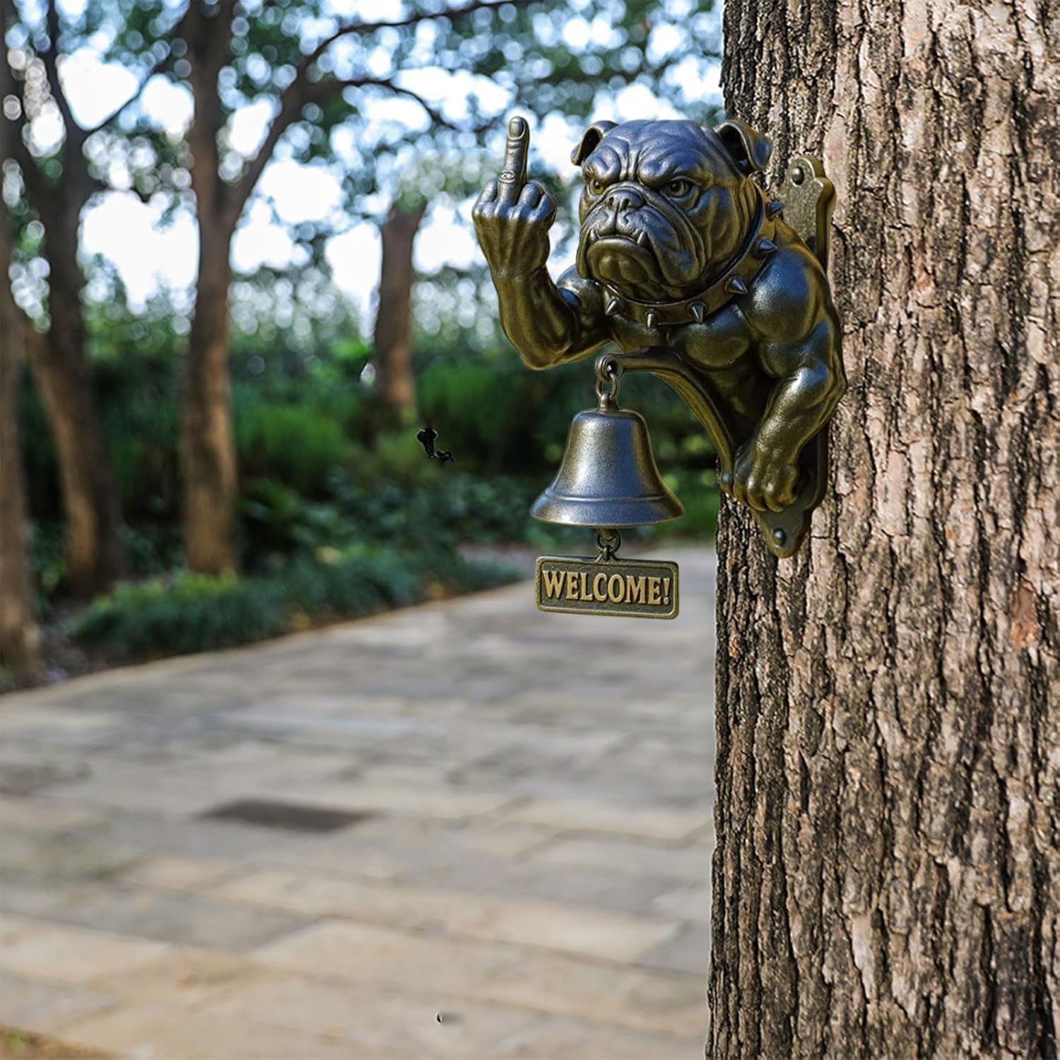 Funny Bulldog Doorbell with Middle FingerWelcoming DecorHome AccentHanging OrnamentRustic Iron Design