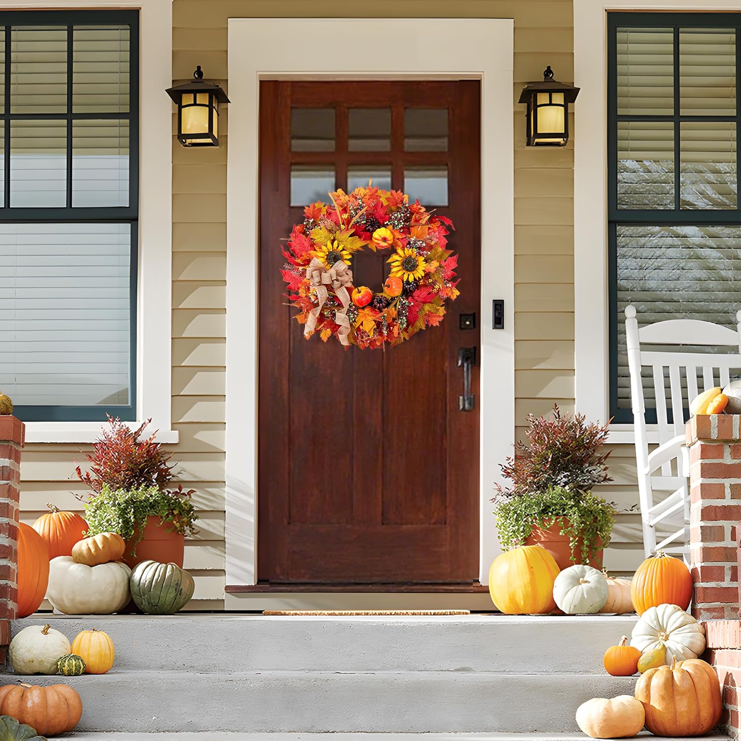 Elegant Fall Wreath for Front Door with Burlap Bow
