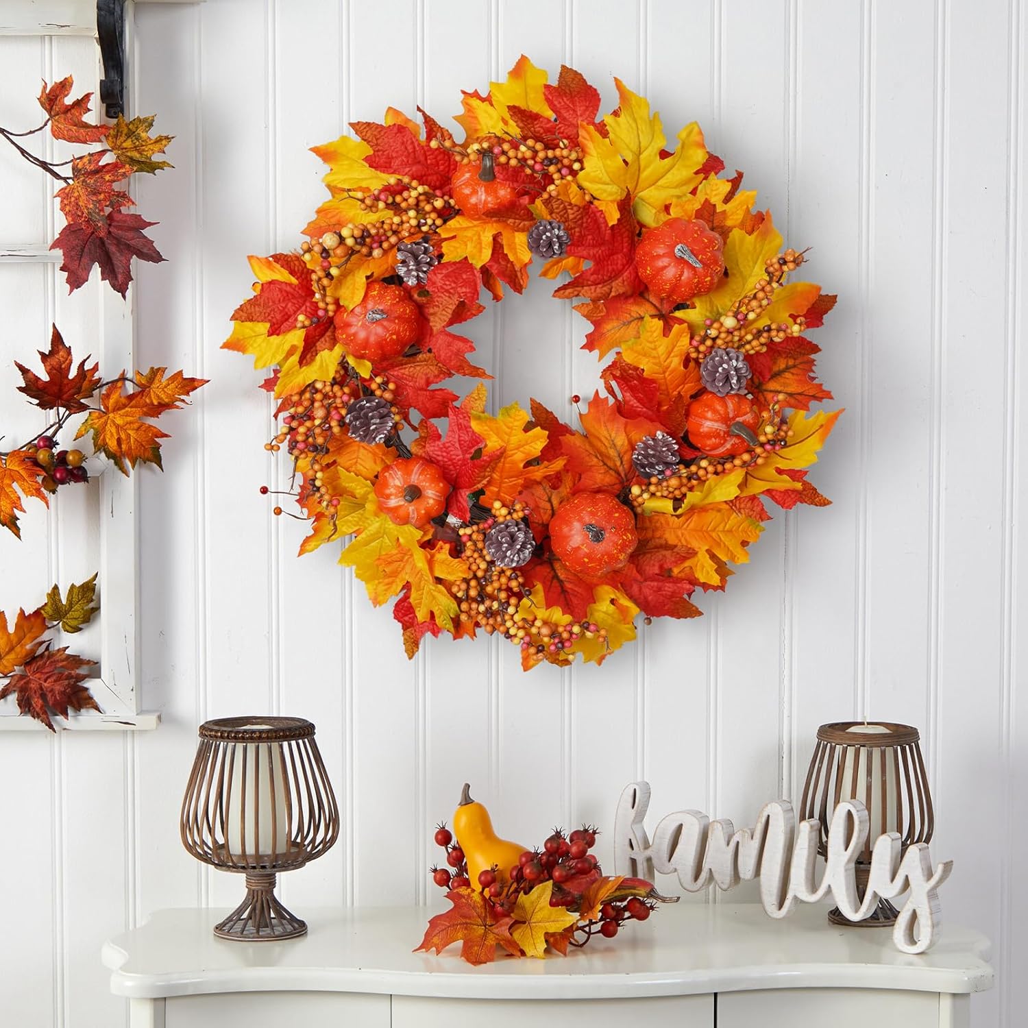 DiliComing Fall Wreath Front Door Decor - 20 Inch