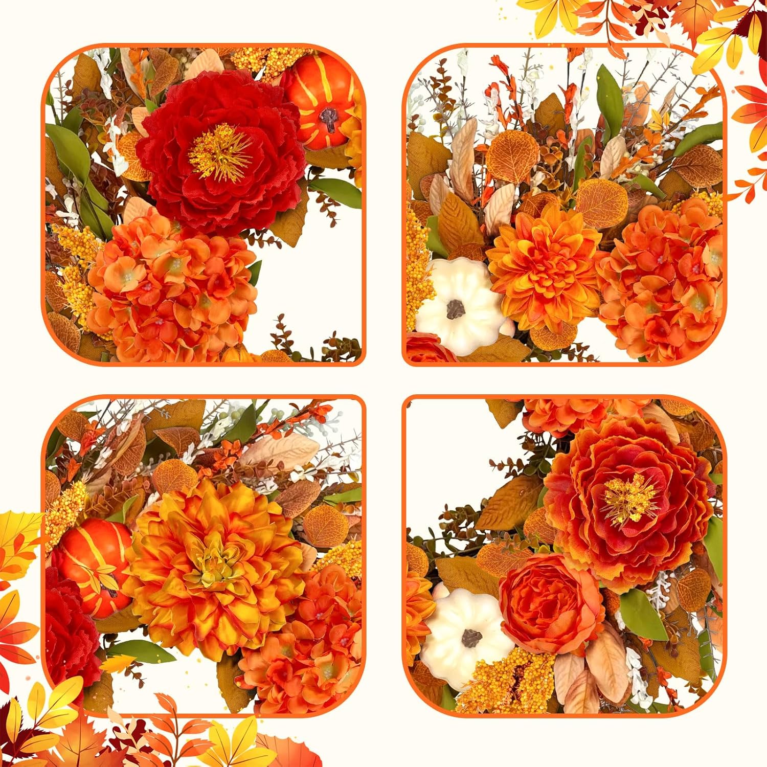ICX 24-26 Inch Fall Wreath with Pumpkin Peonies Hydrangea