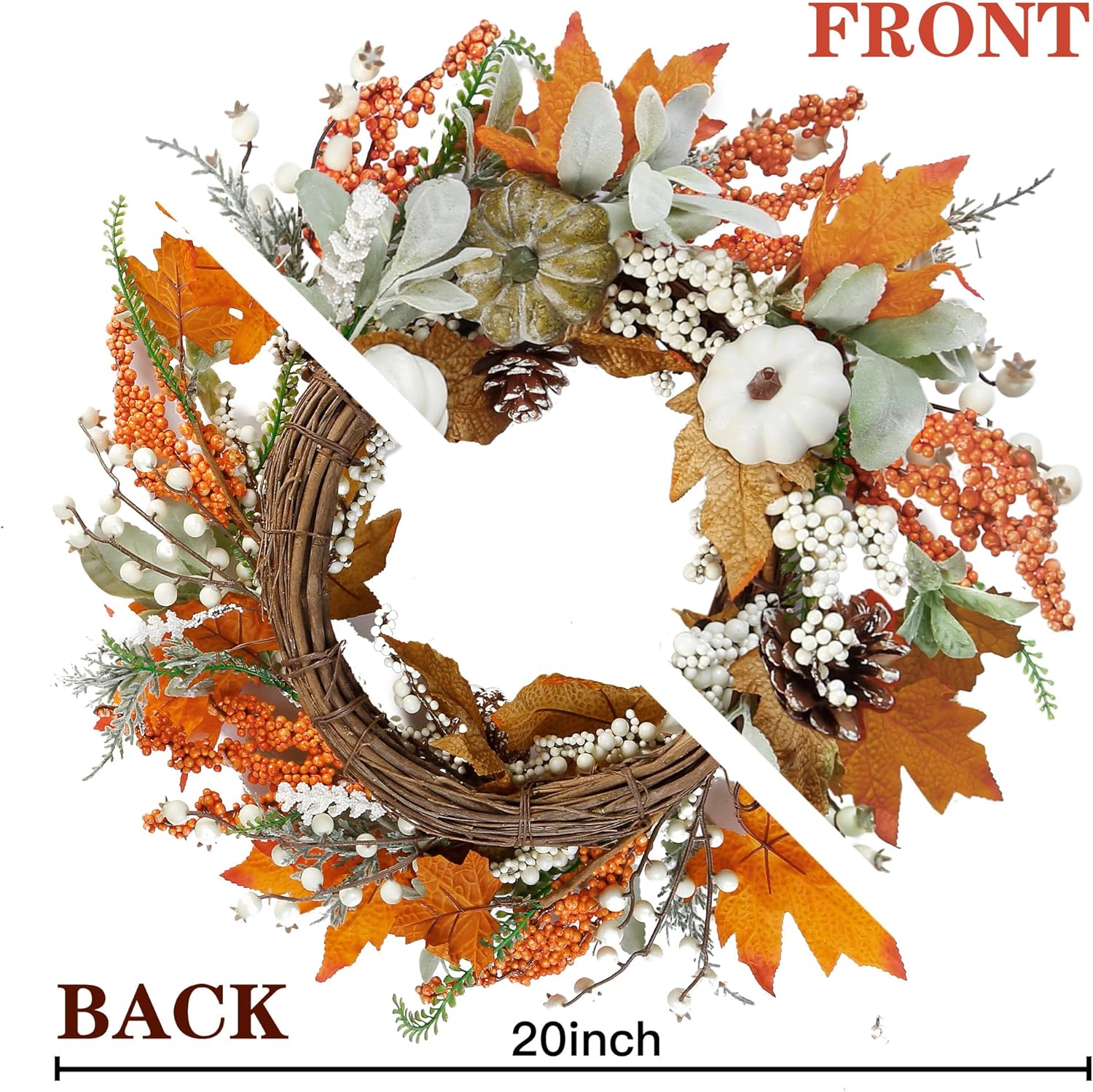 Sggvecsy 20 Inch Autumn Front Door Wreath